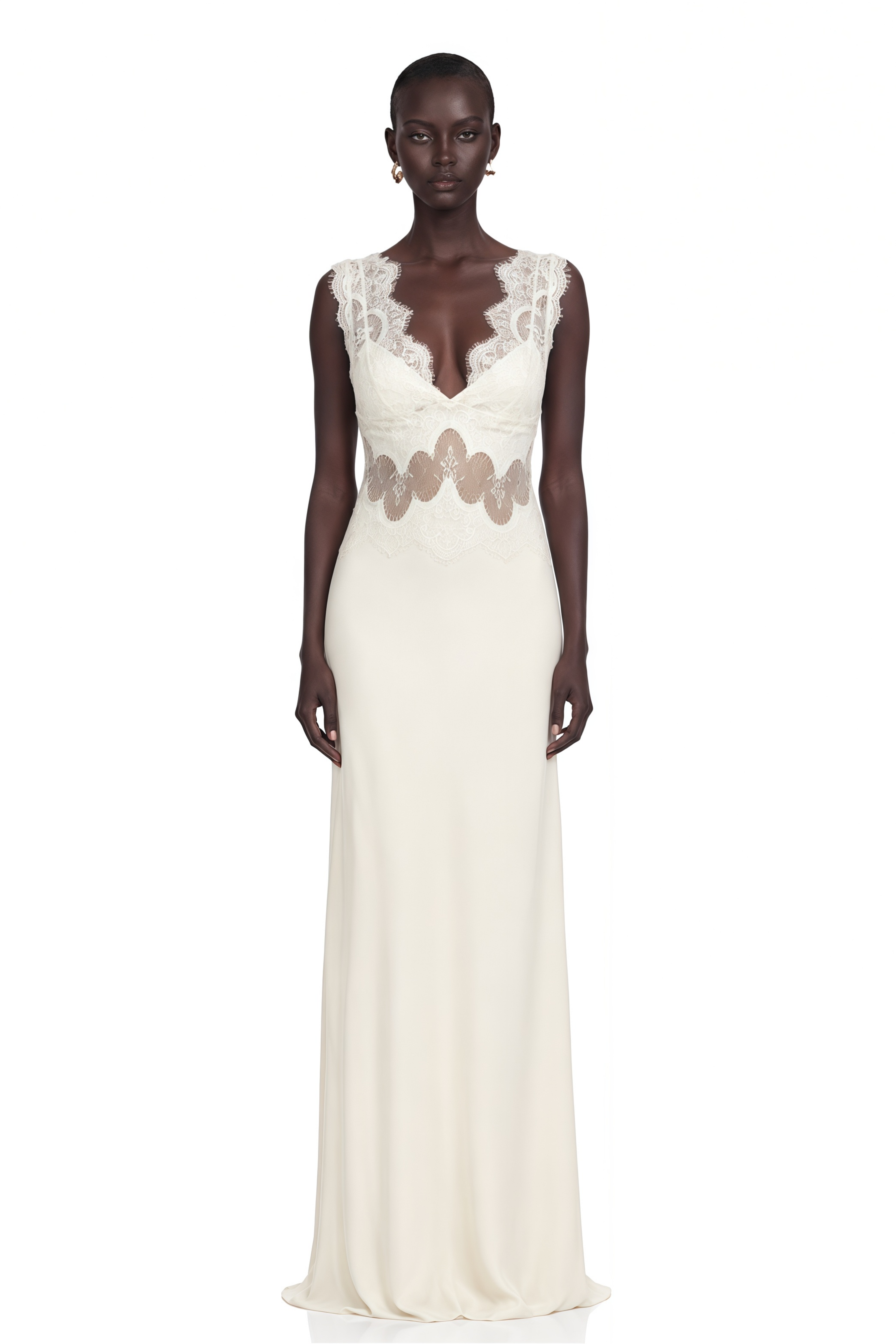 Aitana Neutrals Satin Maxi Dress with Lace Panels