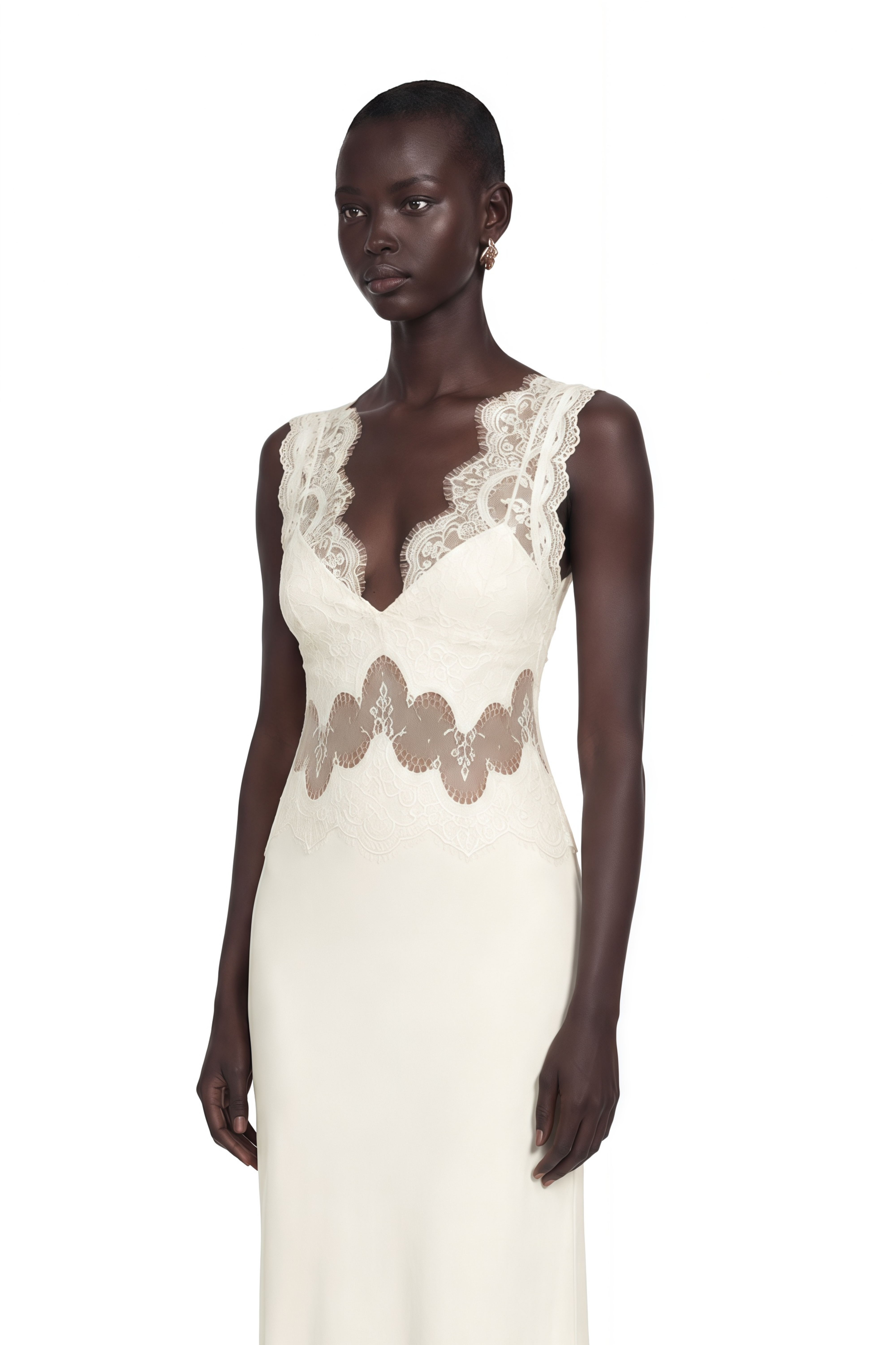 Aitana Neutrals Satin Maxi Dress with Lace Panels
