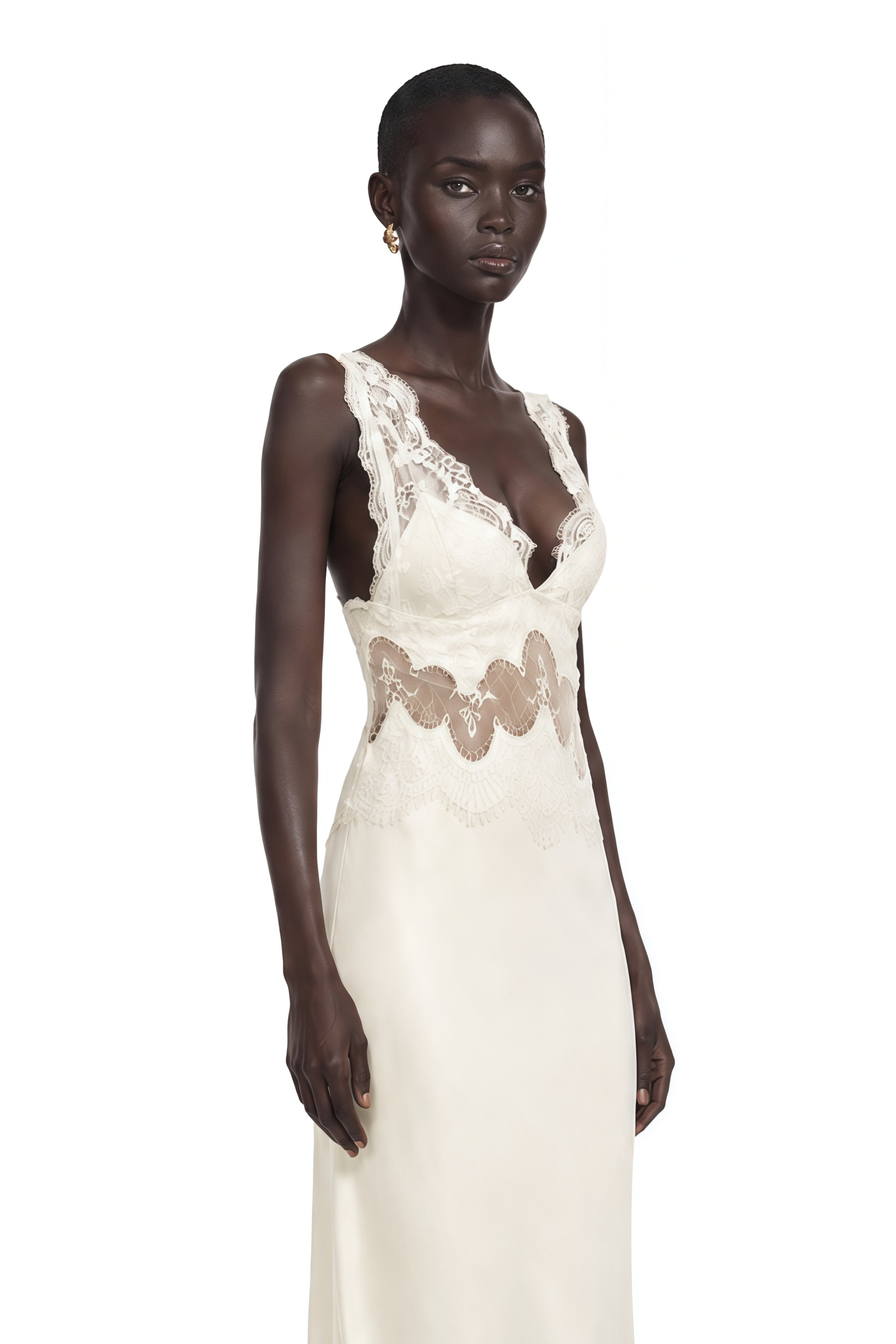 Aitana Neutrals Satin Maxi Dress with Lace Panels
