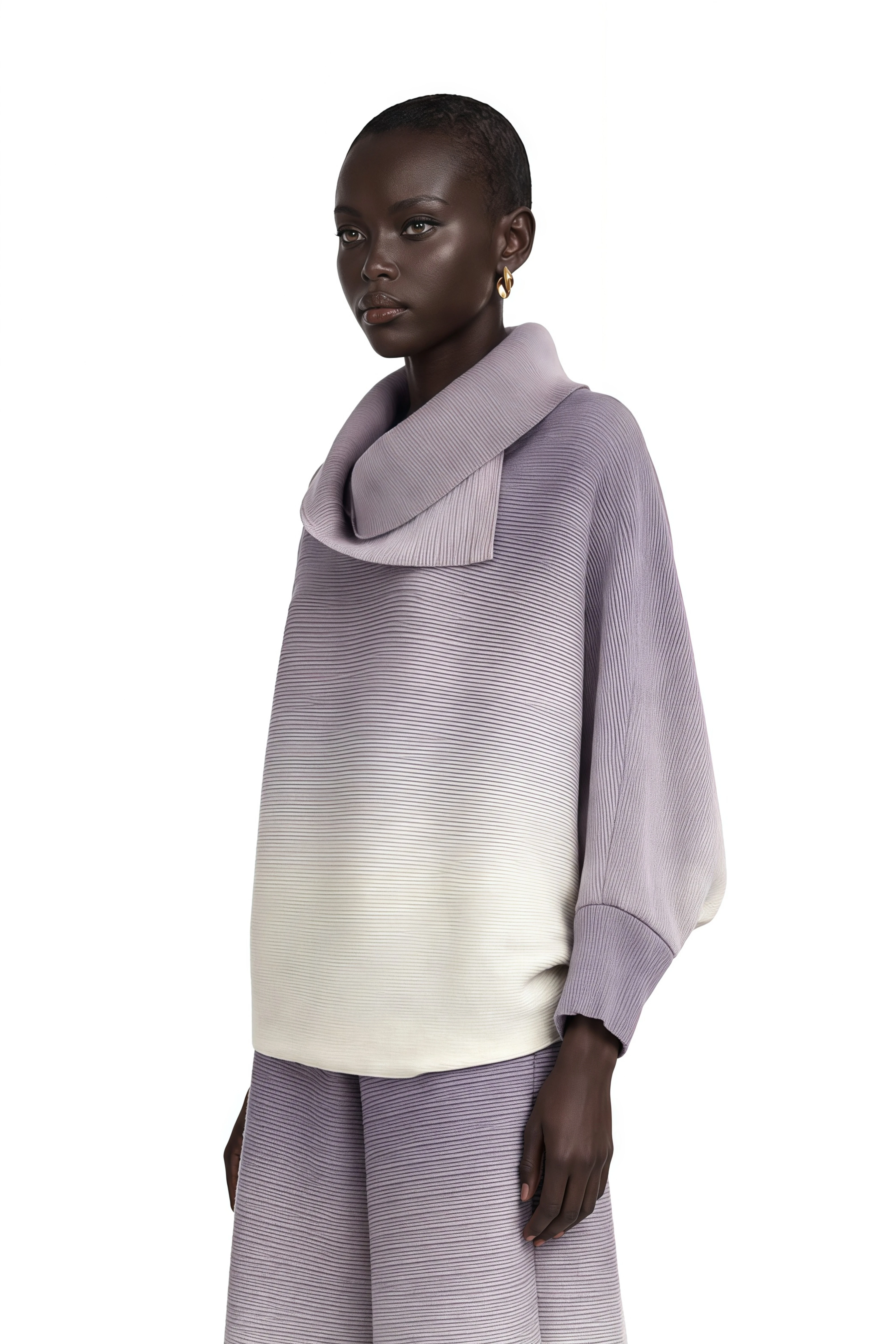 Agathe Purple Gradient Wrinkled Blouse & Trousers Matching Set