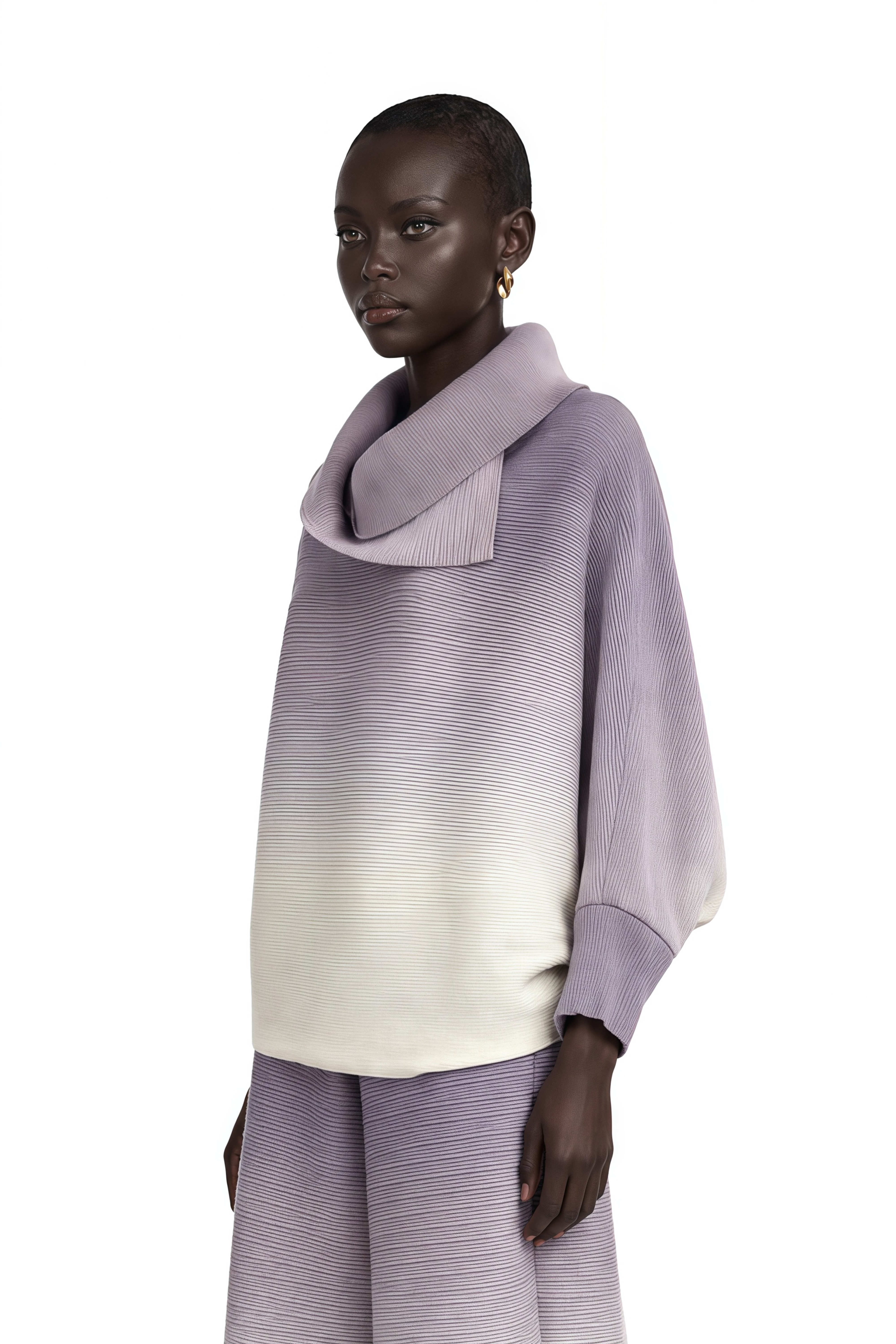 Agathe Purple Gradient Wrinkled Blouse & Trousers Matching Set