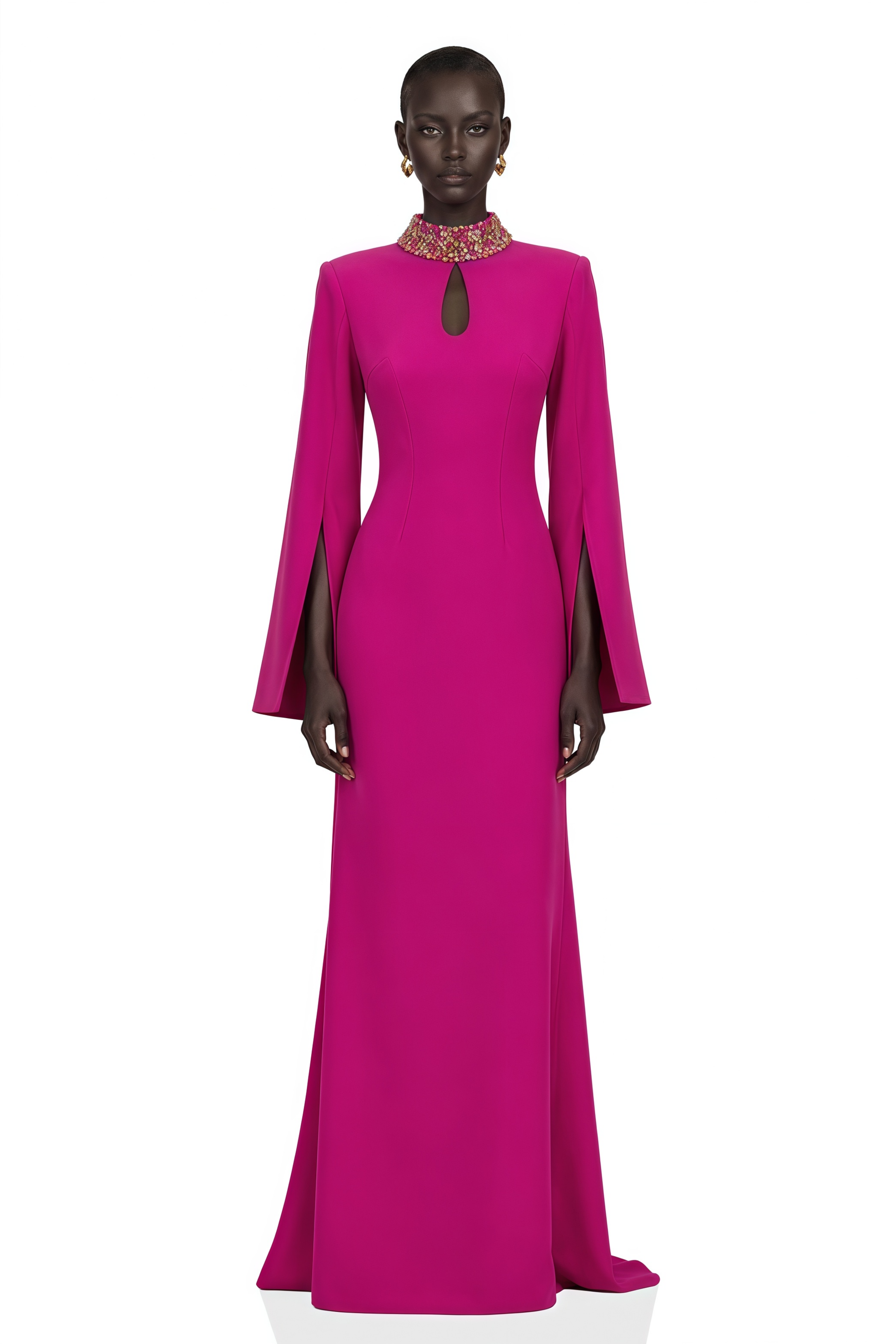 Majestueuse Fuchsia Keyhole-Detail Mermaid Gown