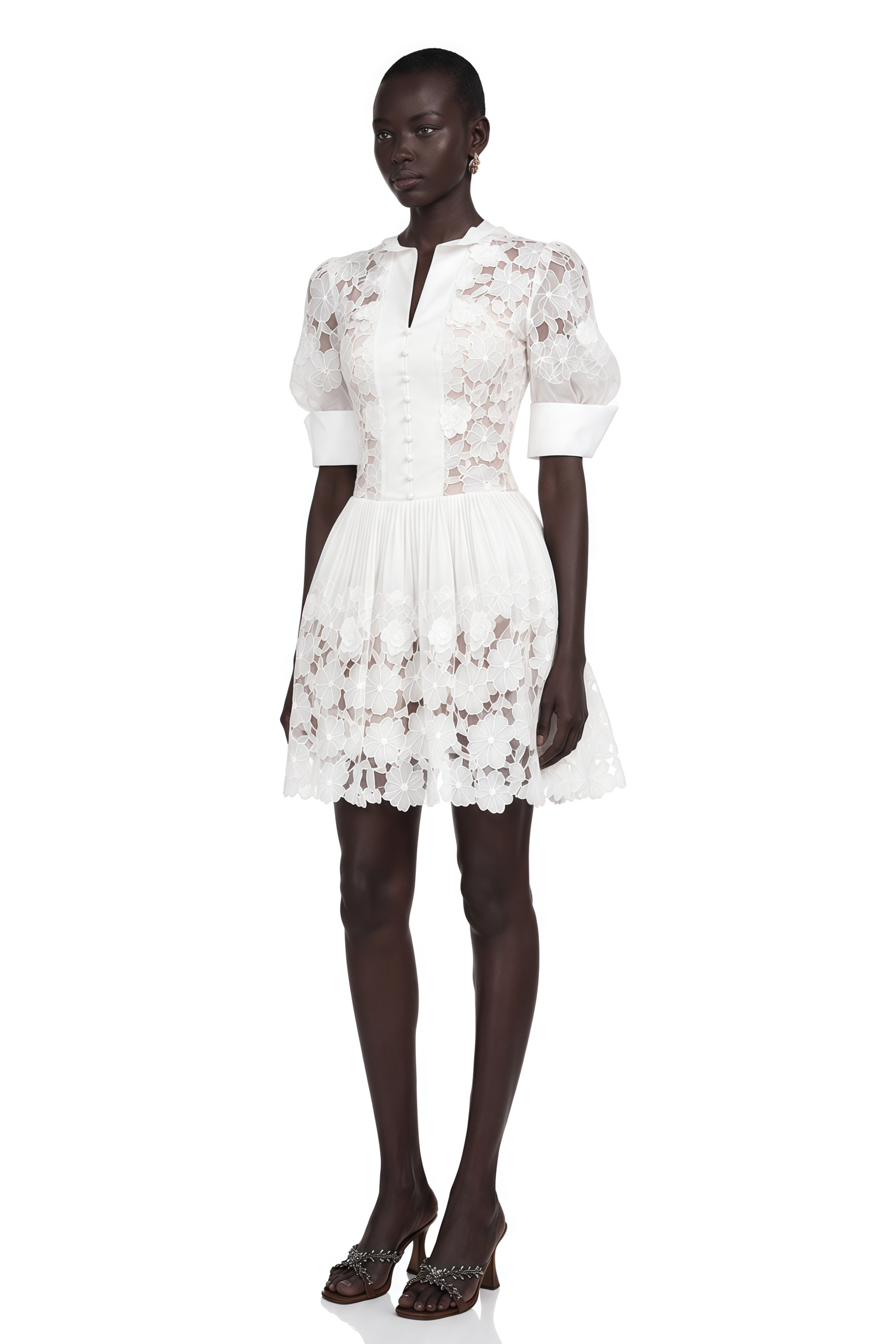 Zaria White Floral Appliqué Mini Dress with Cut-Outs