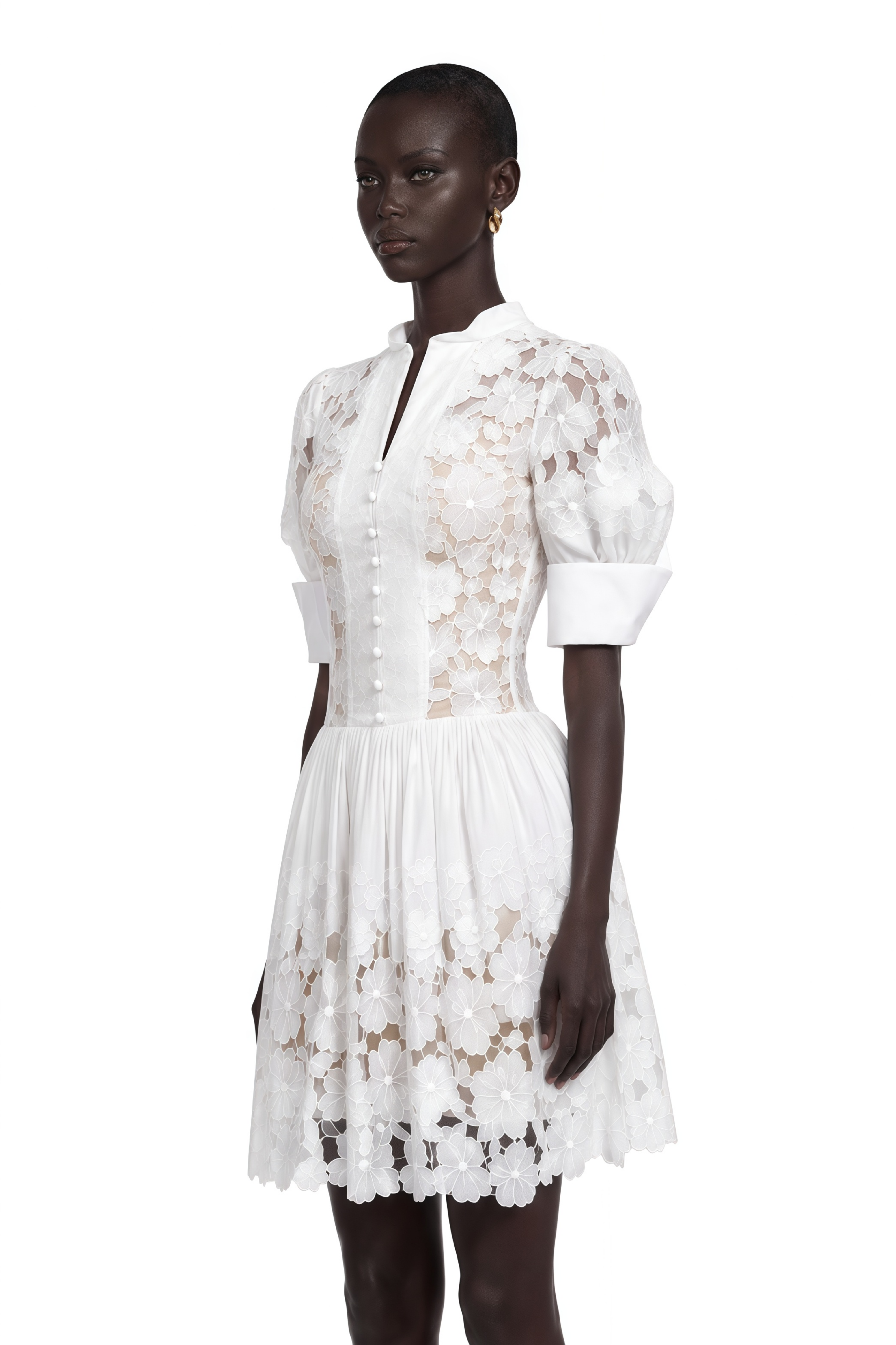 Zaria White Floral Appliqué Mini Dress with Cut-Outs