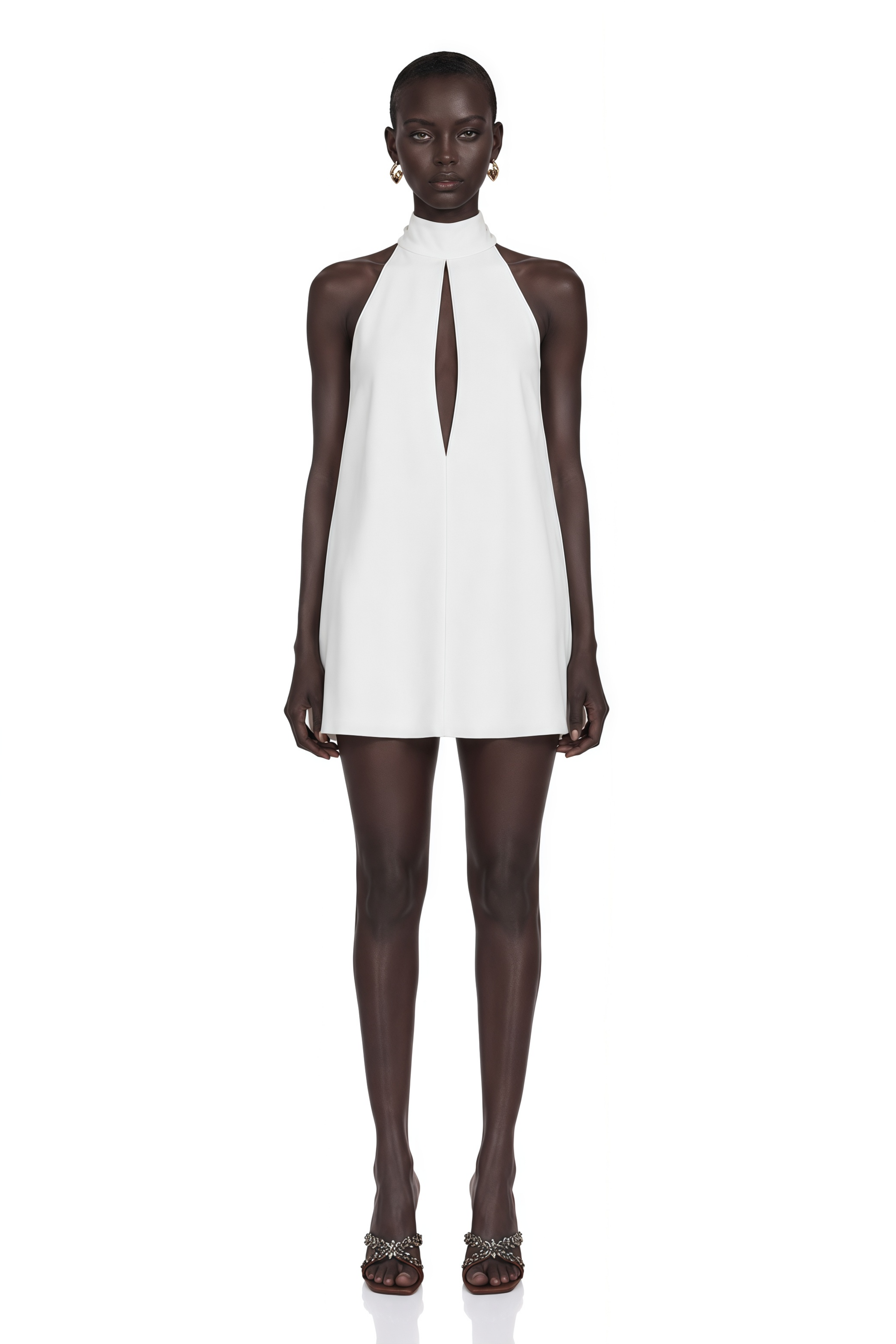 Linden White Halter Neck Keyhole Cut-Out Mini Dress