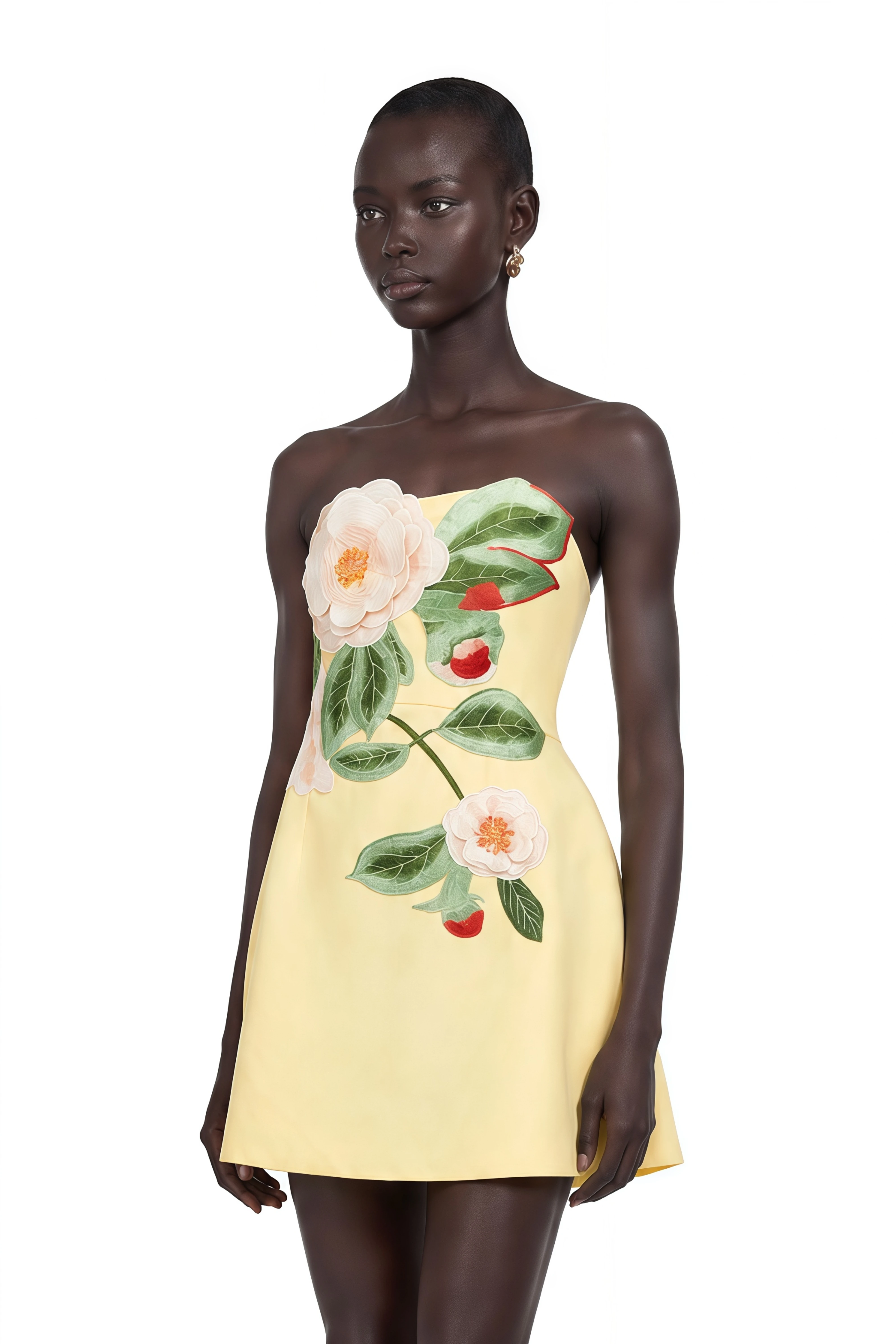 Abigail Yellow Floral Embroidered Mini Dress