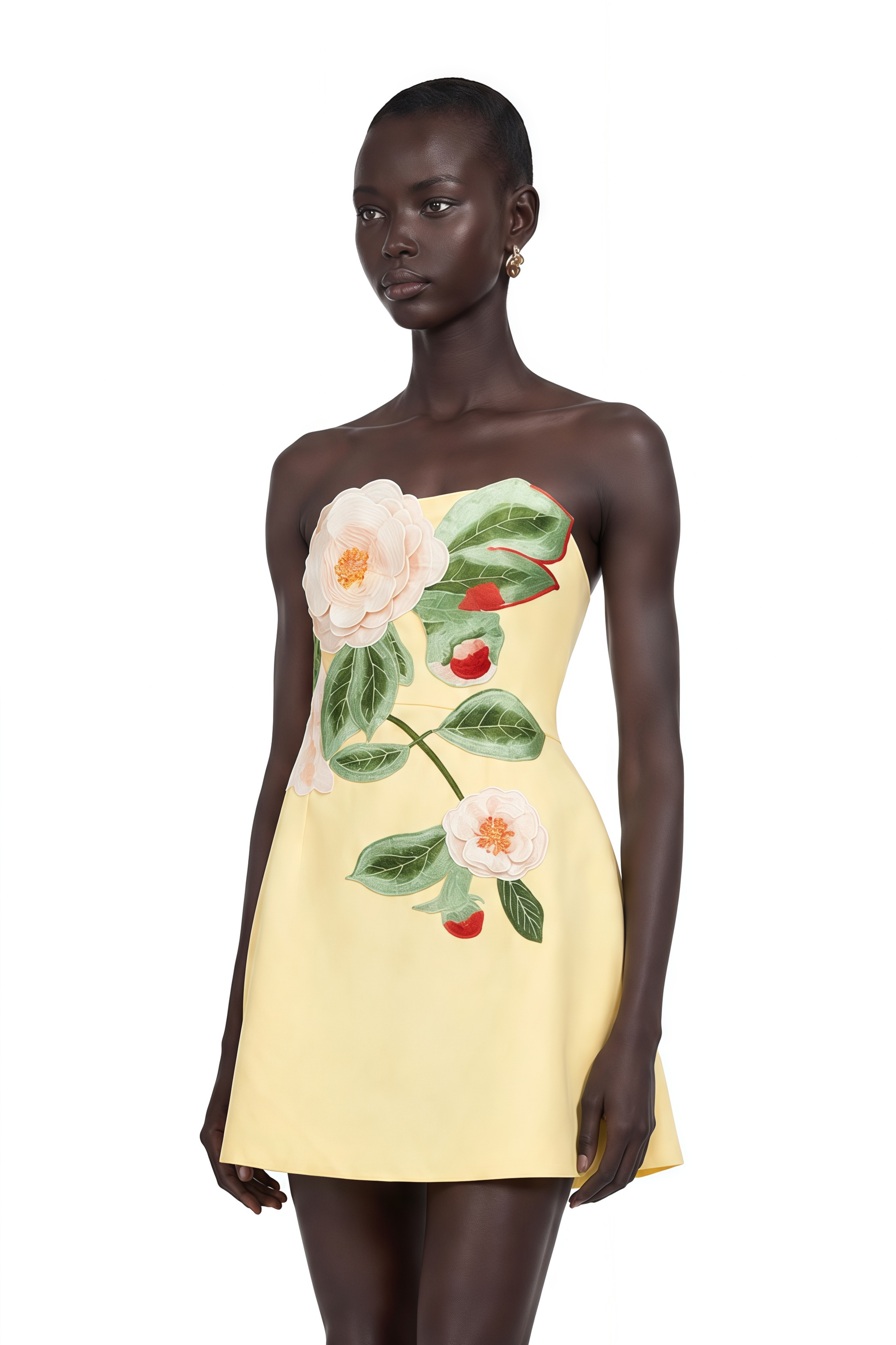 Abigail Yellow Floral Embroidered Mini Dress