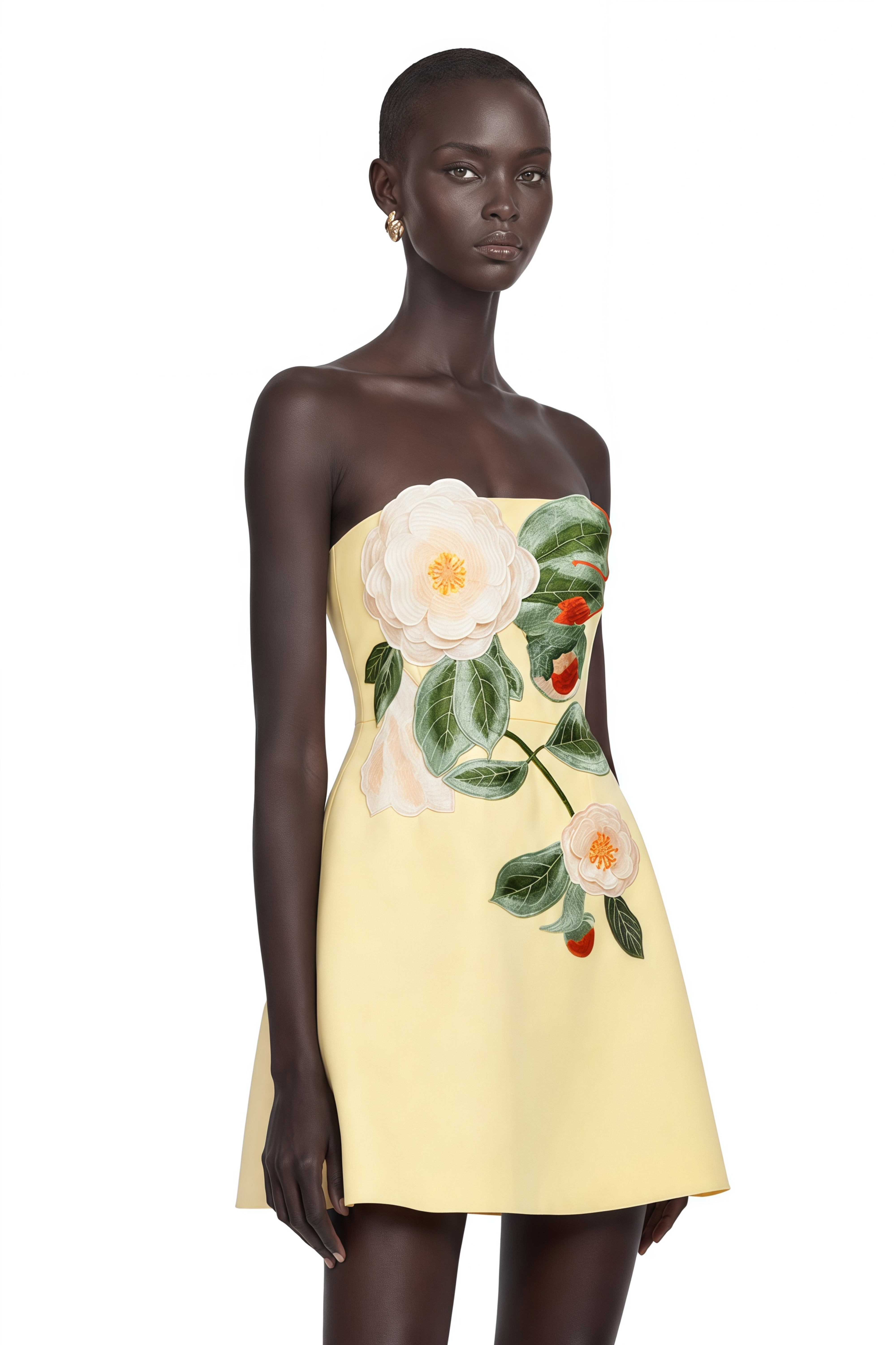 Abigail Yellow Floral Embroidered Mini Dress