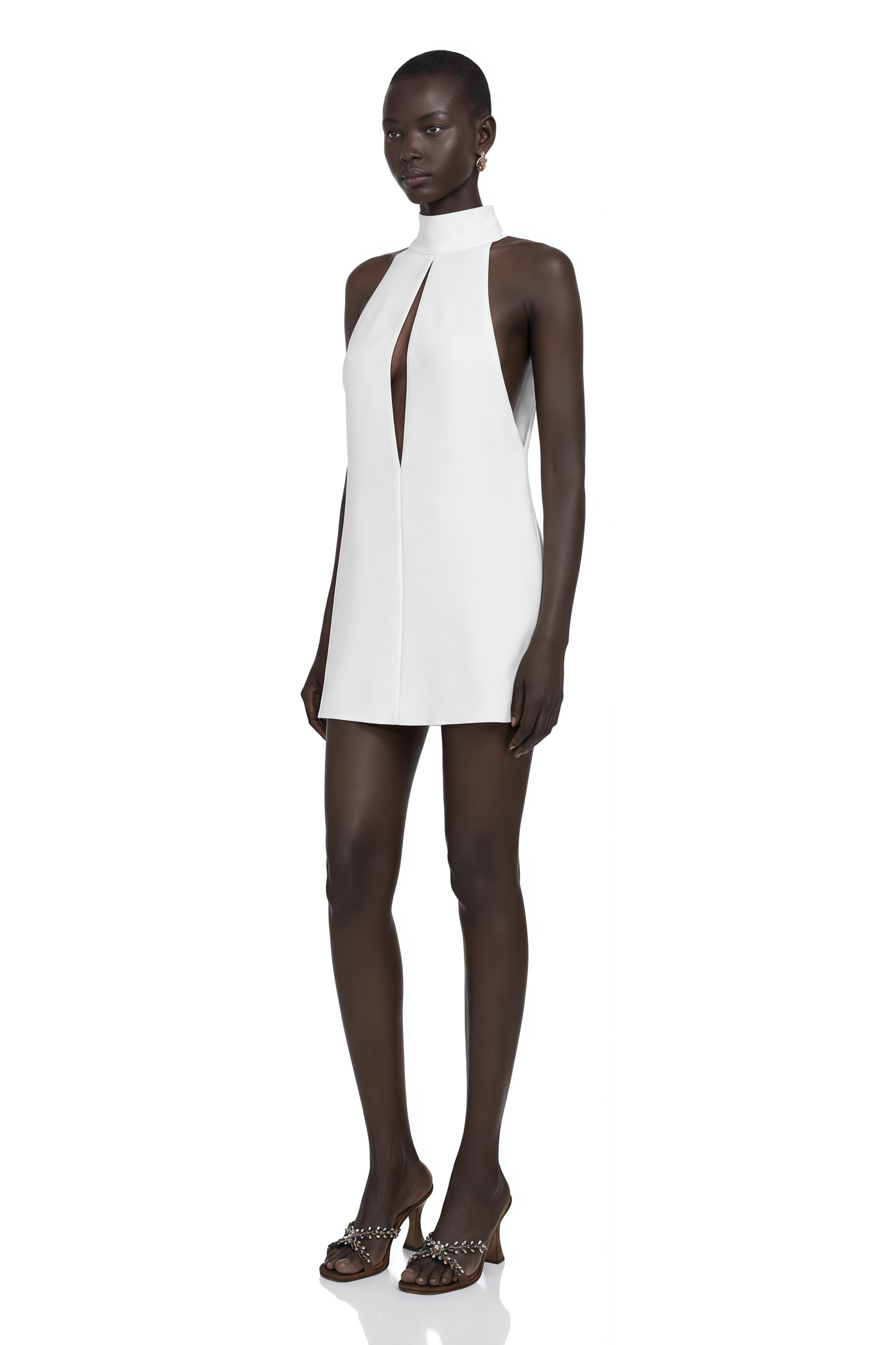 Linden White Halter Neck Keyhole Cut-Out Mini Dress