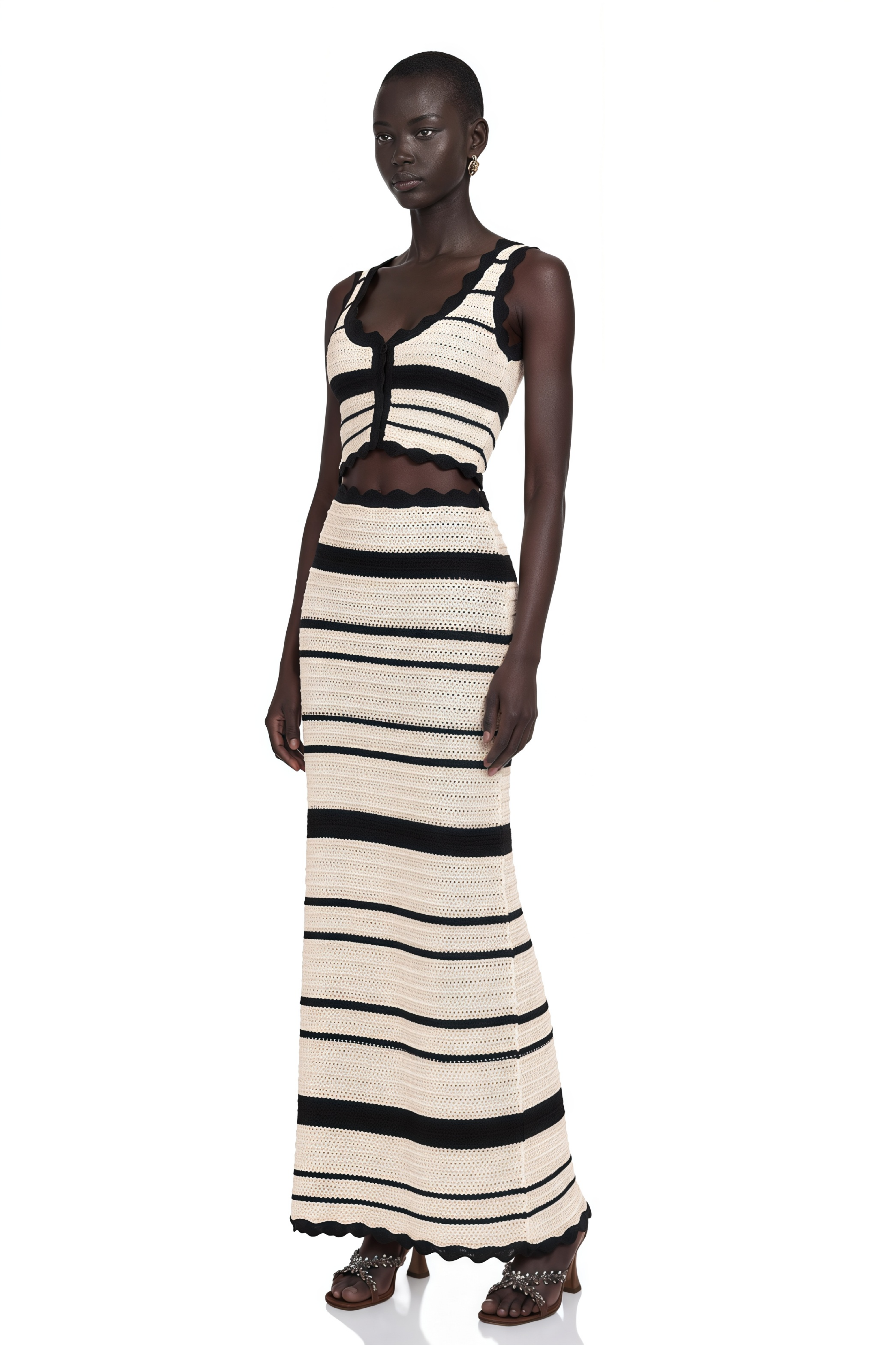Avril Contrast-Color Striped Vest Top & Skirt Matching Set