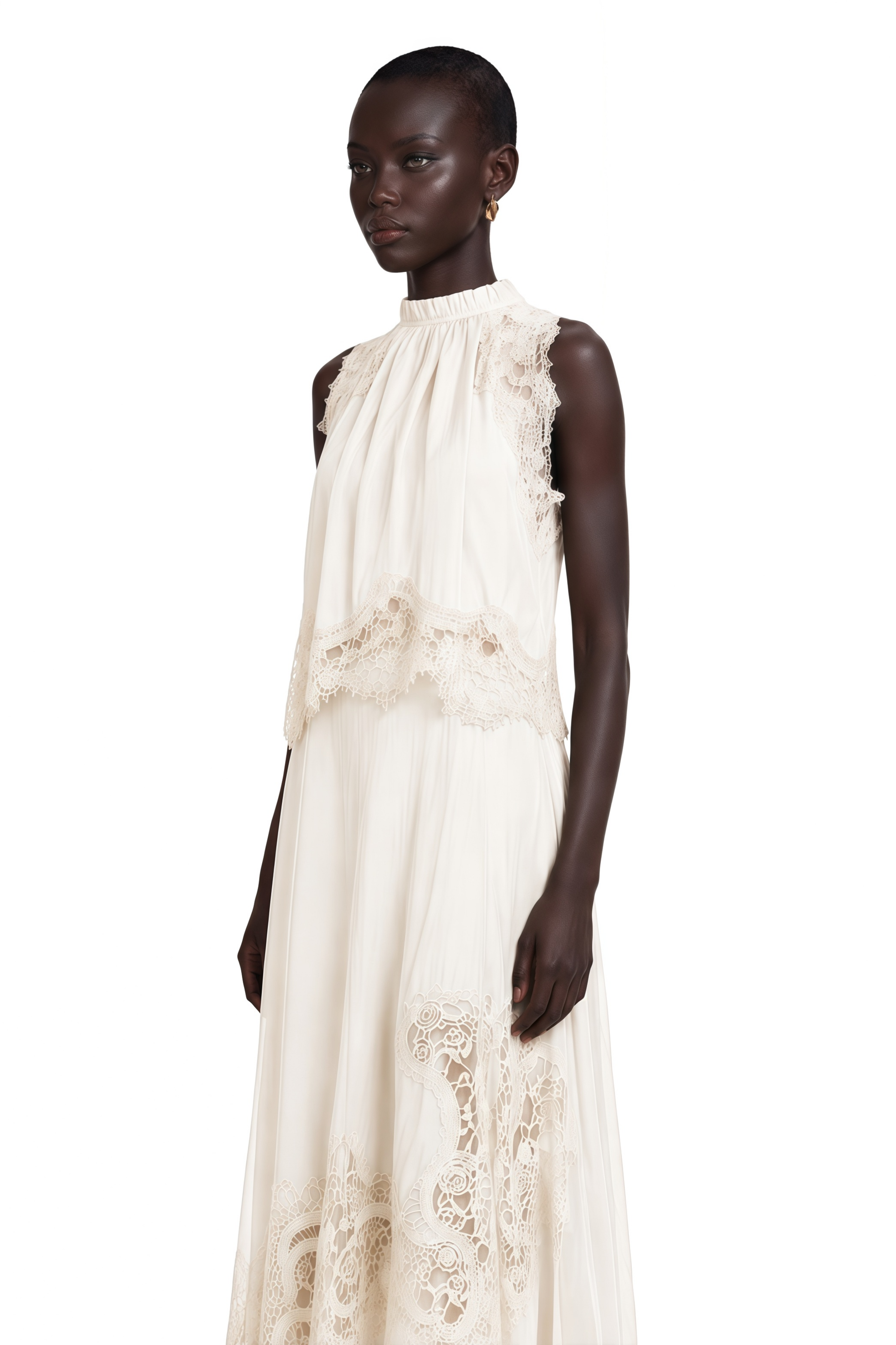 Florence White Lace Panel Top & Skirt Set