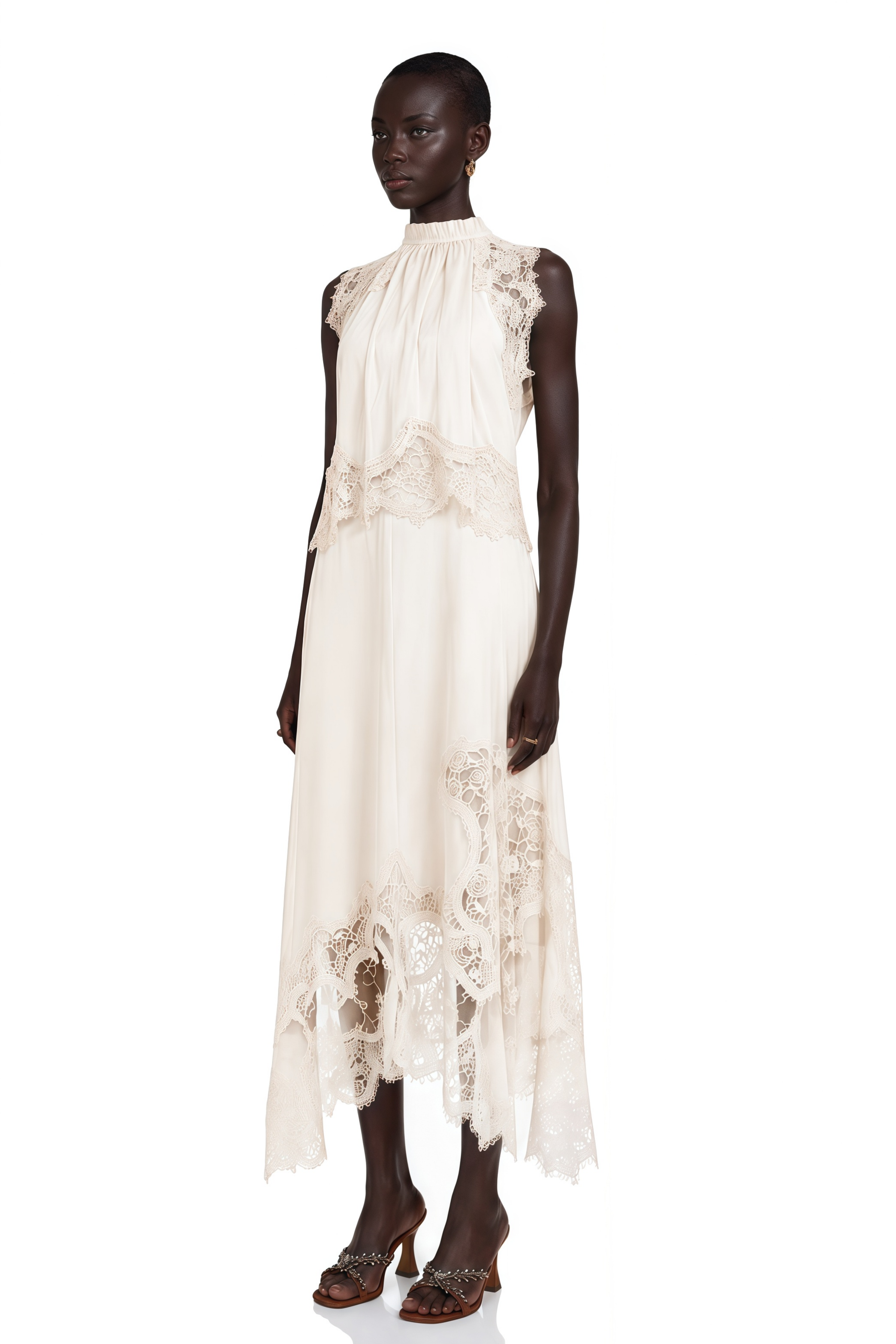 Florence White Lace Panel Top & Skirt Set