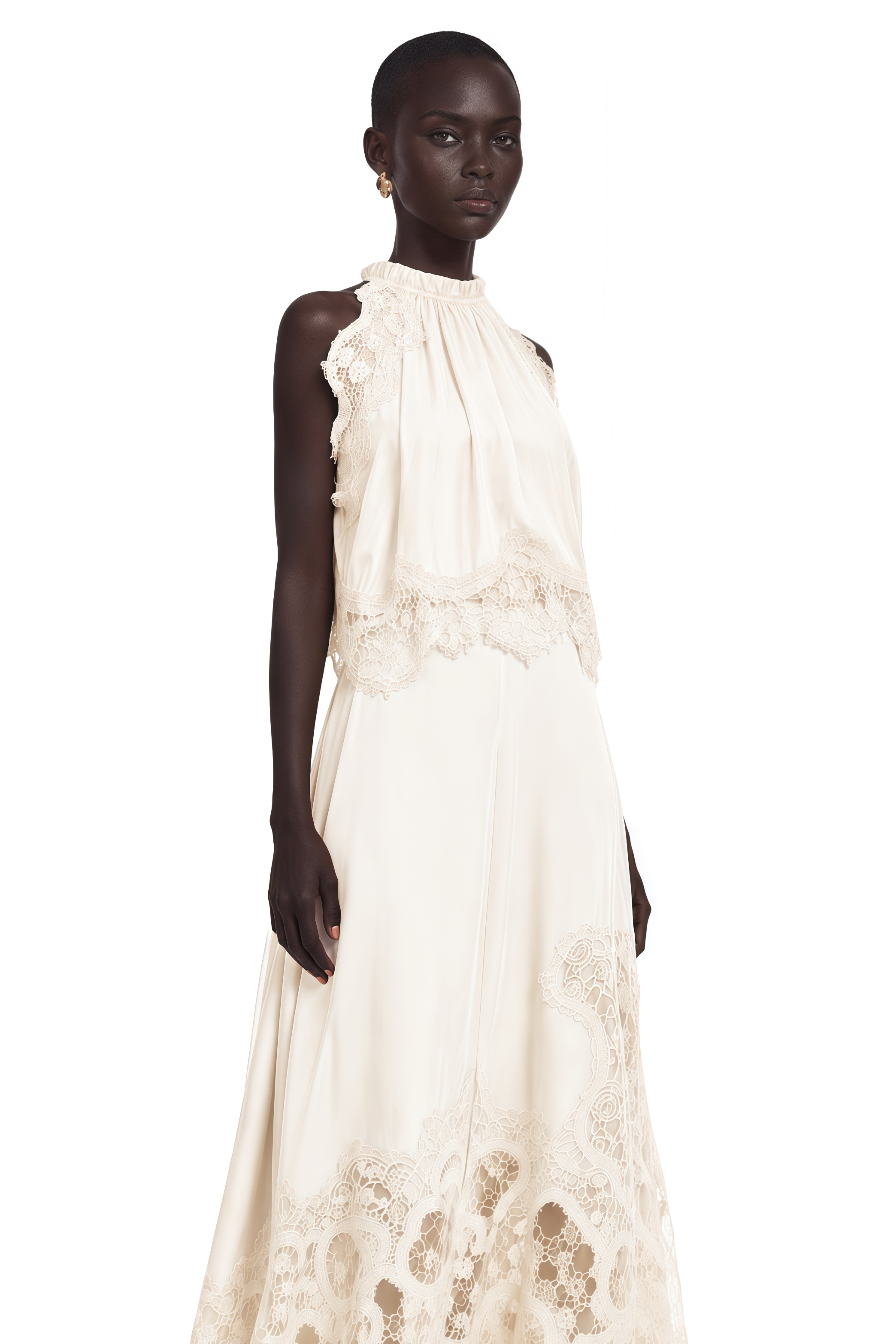 Florence White Lace Panel Top & Skirt Set