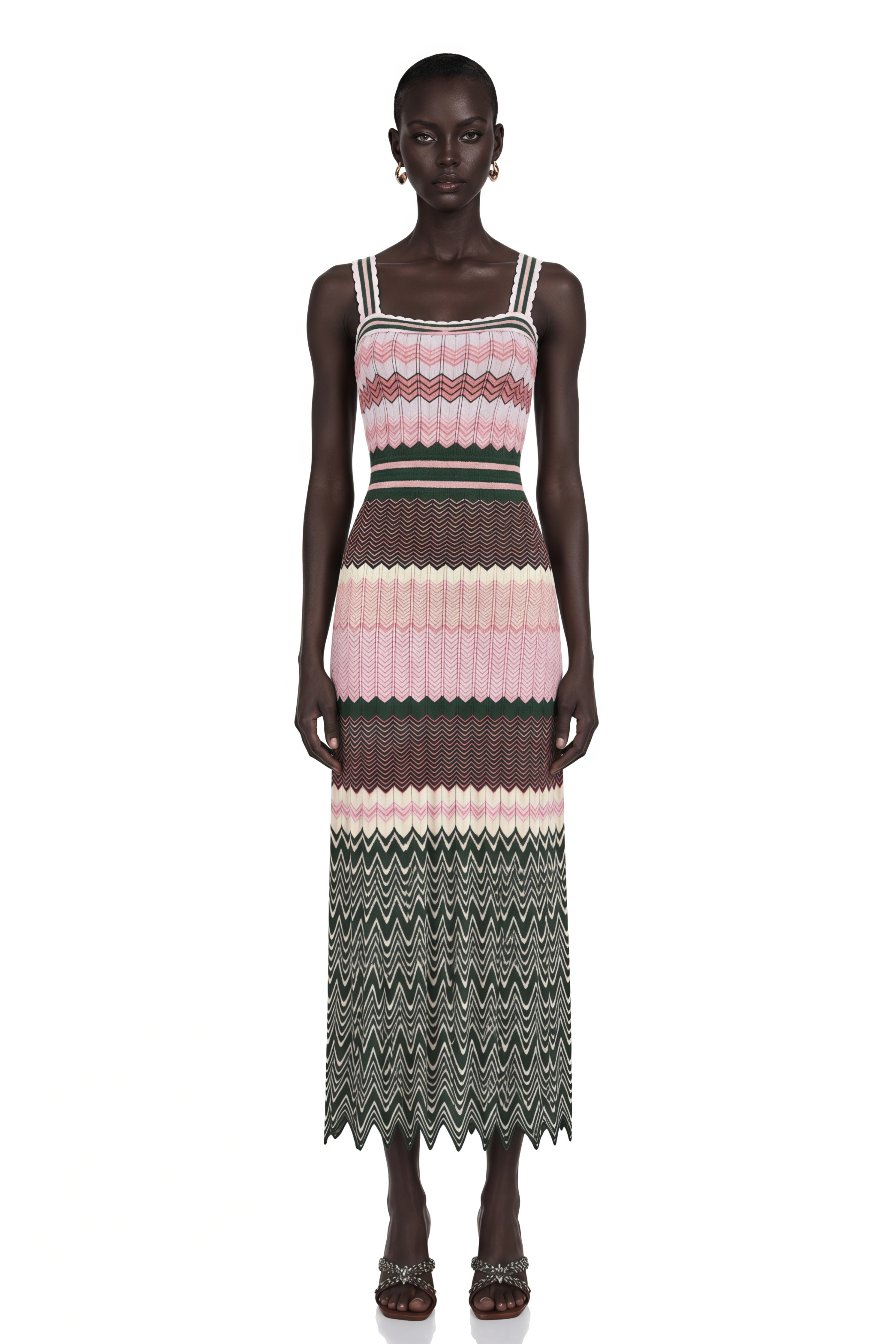 Daphné Contrast-Color Knitted Midi Dress