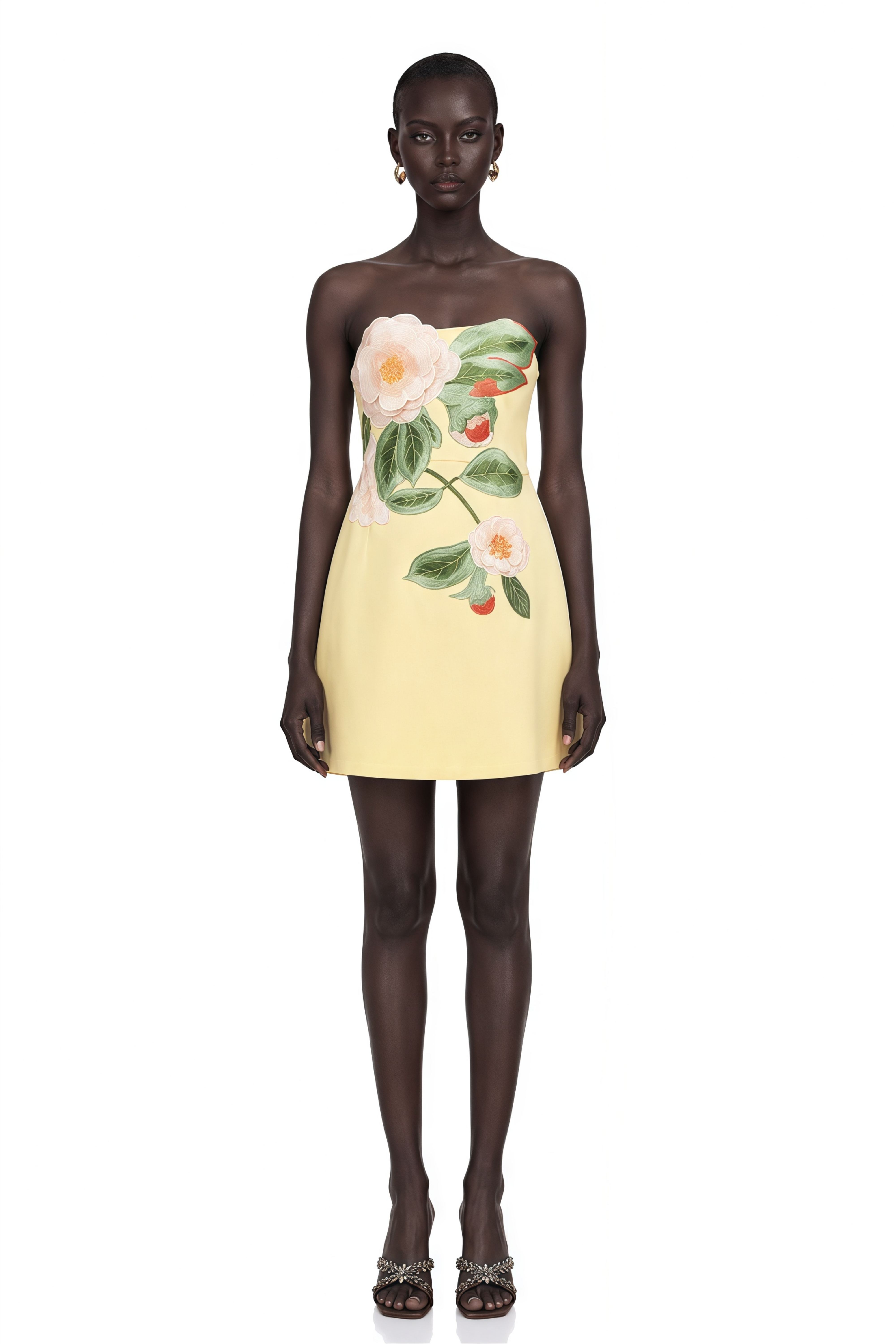 Abigail Yellow Floral Embroidered Mini Dress