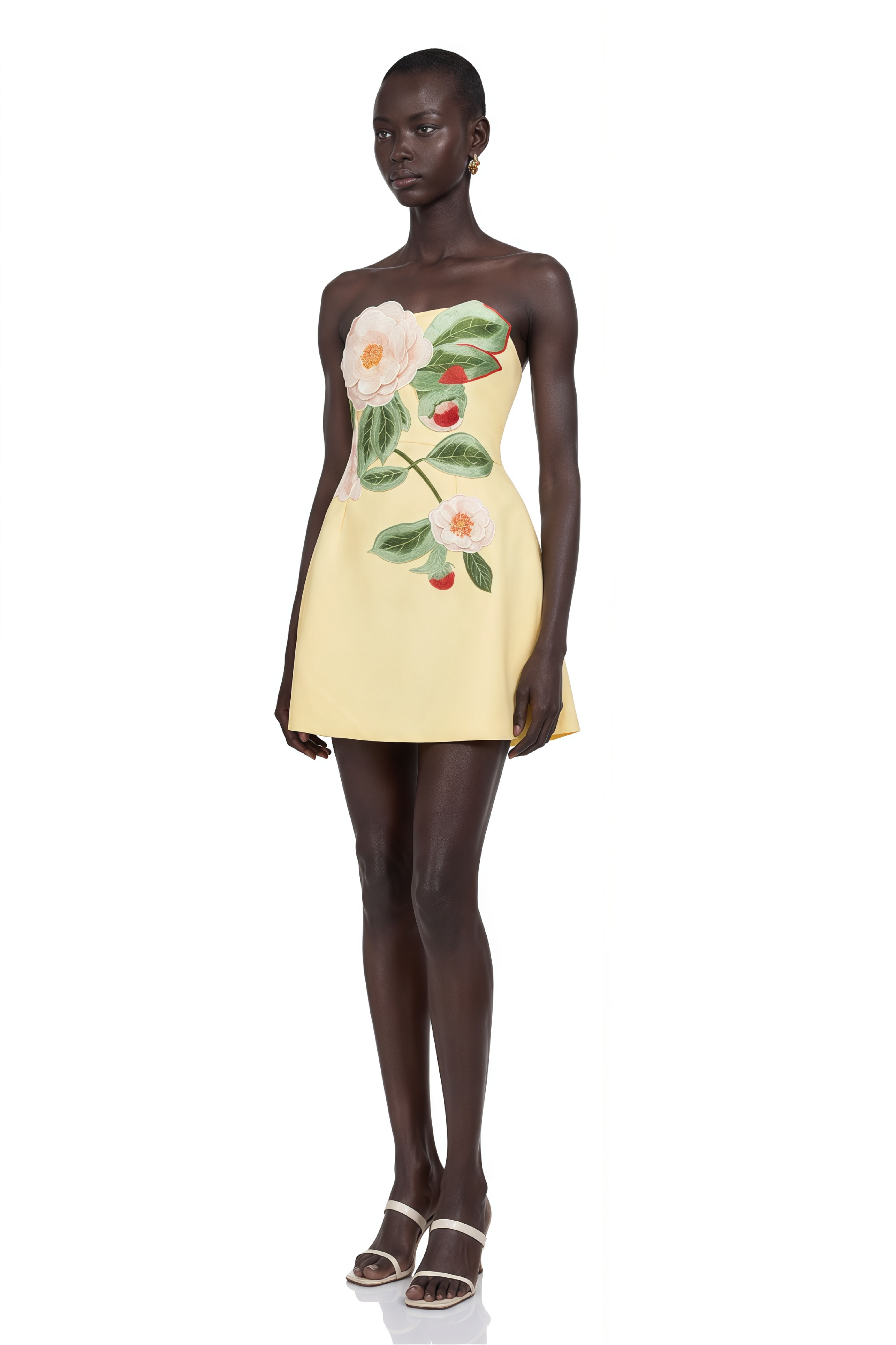 Abigail Yellow Floral Embroidered Mini Dress