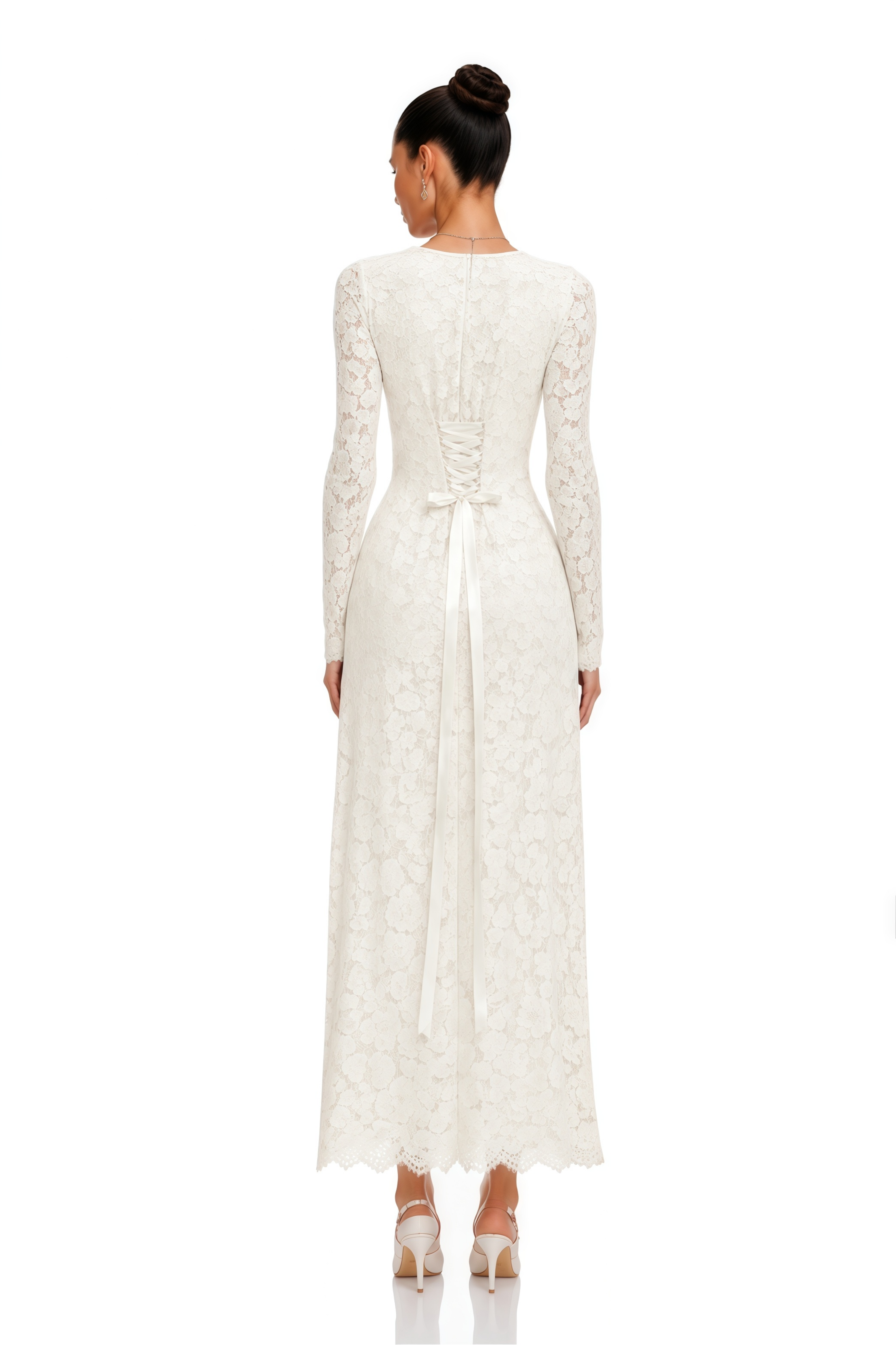 Maggie Ivory High Neck Floral Lace Maxi Dress
