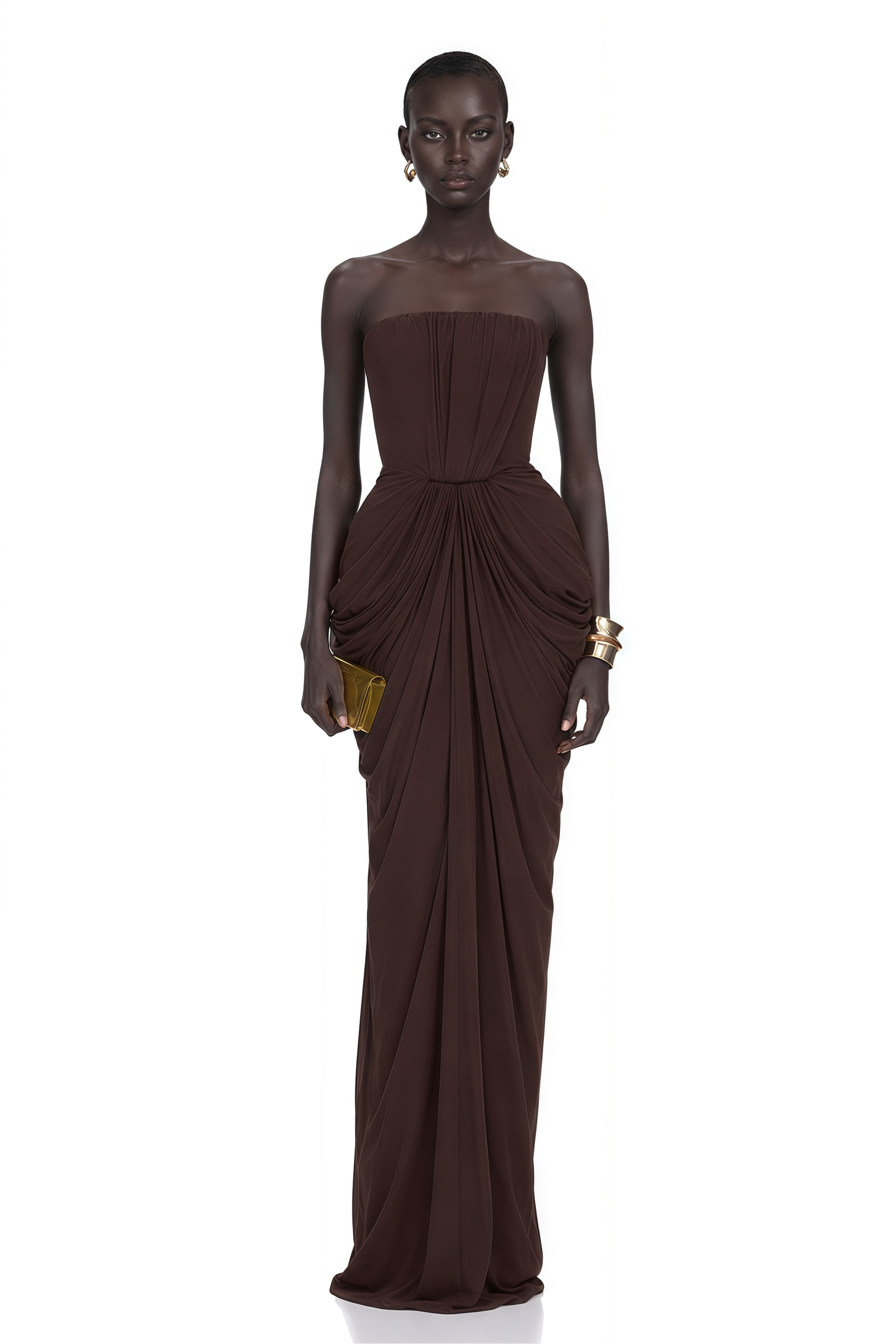 Honoria Chocolate Brown Off Shoulder Maxi Dress