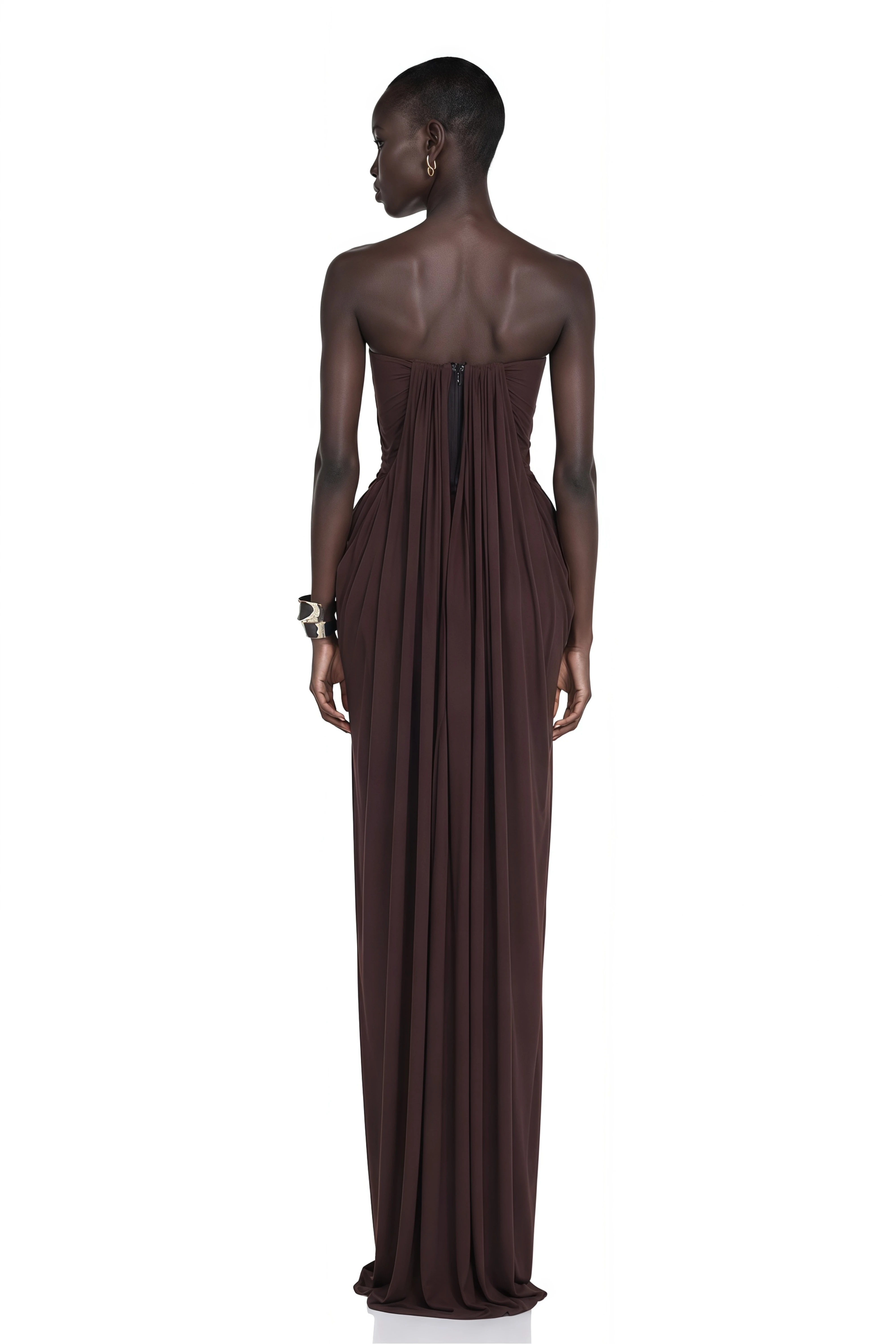 Honoria Chocolate Brown Off Shoulder Maxi Dress
