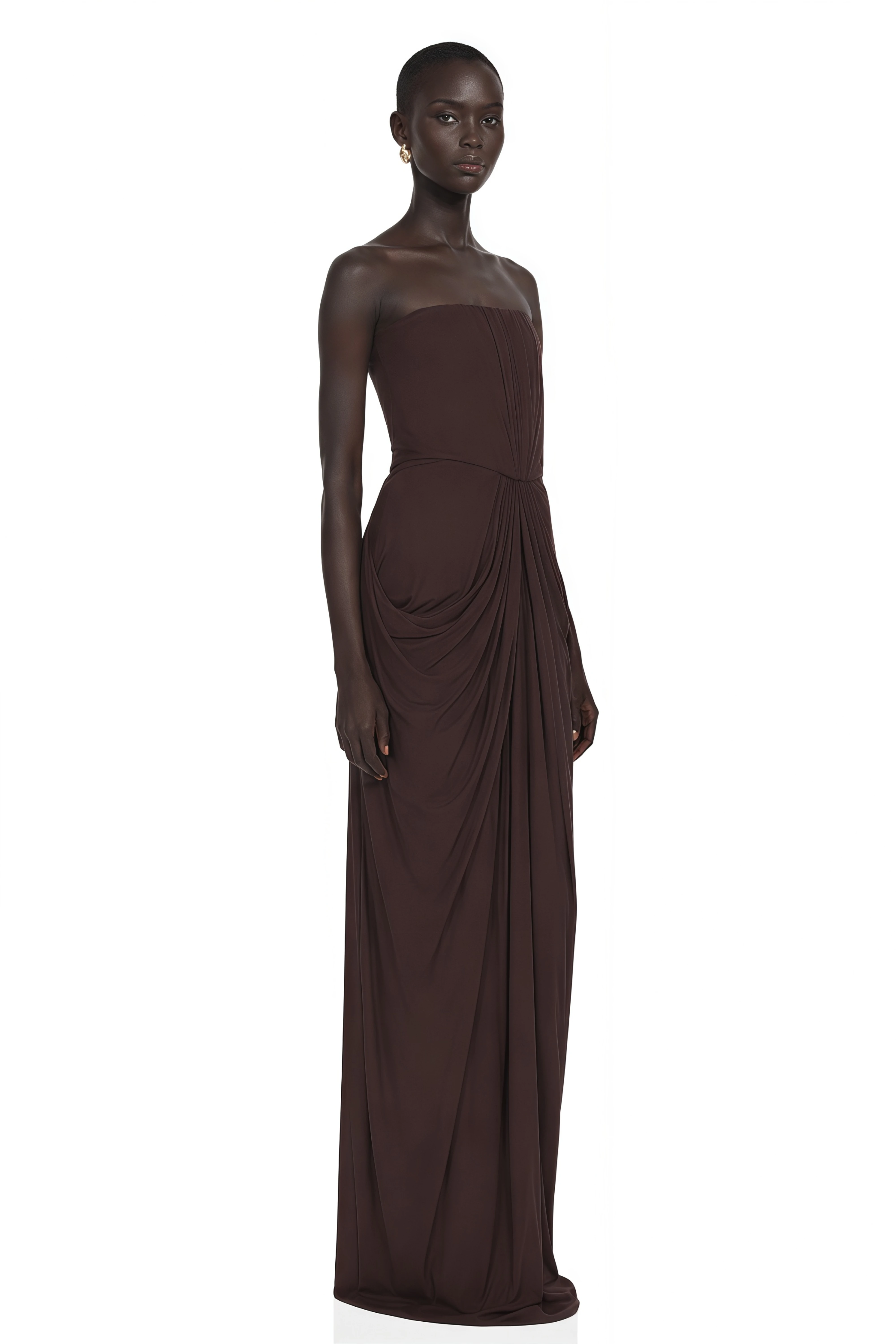 Honoria Chocolate Brown Off Shoulder Maxi Dress