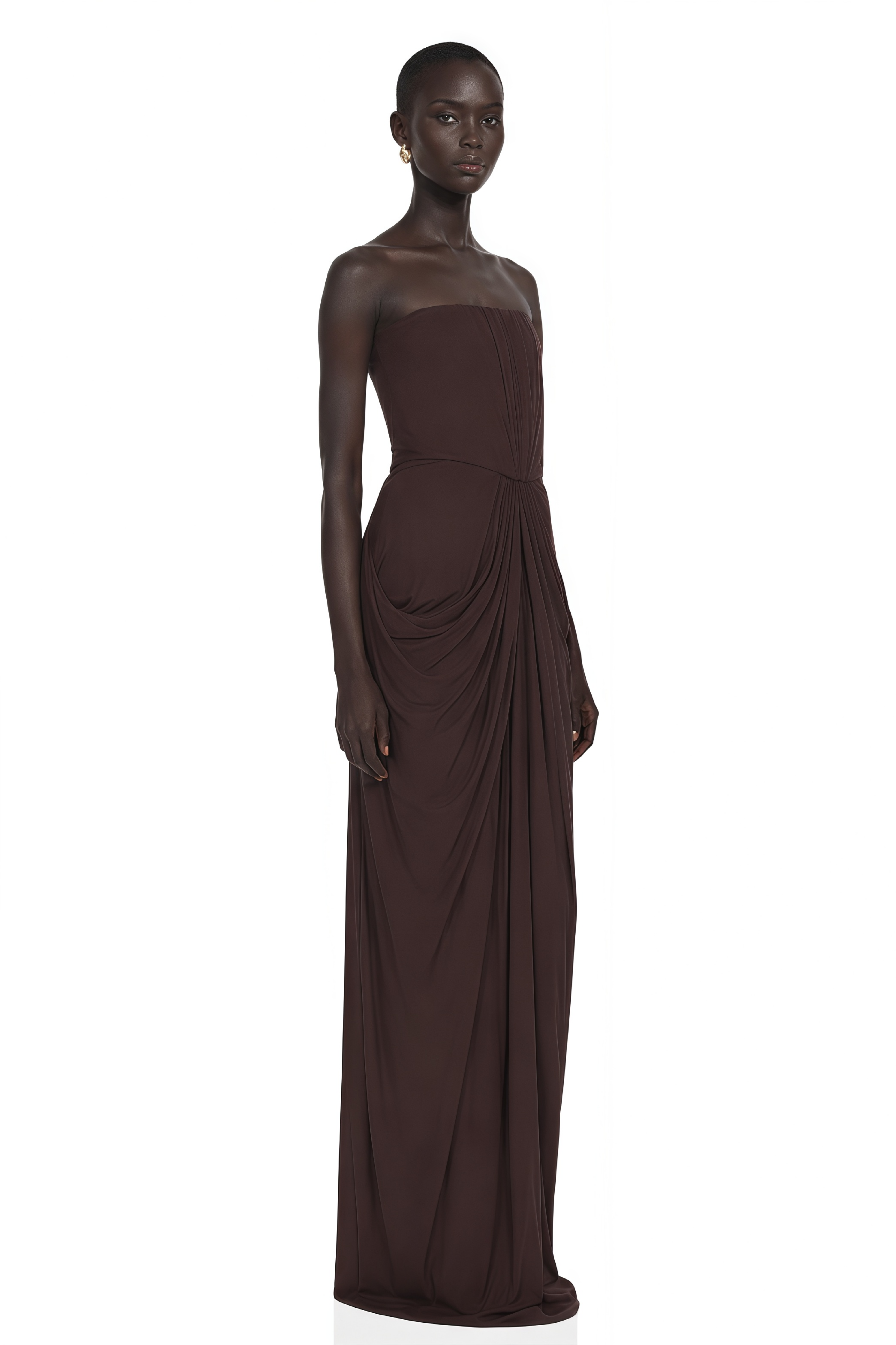 Honoria Chocolate Brown Off Shoulder Maxi Dress