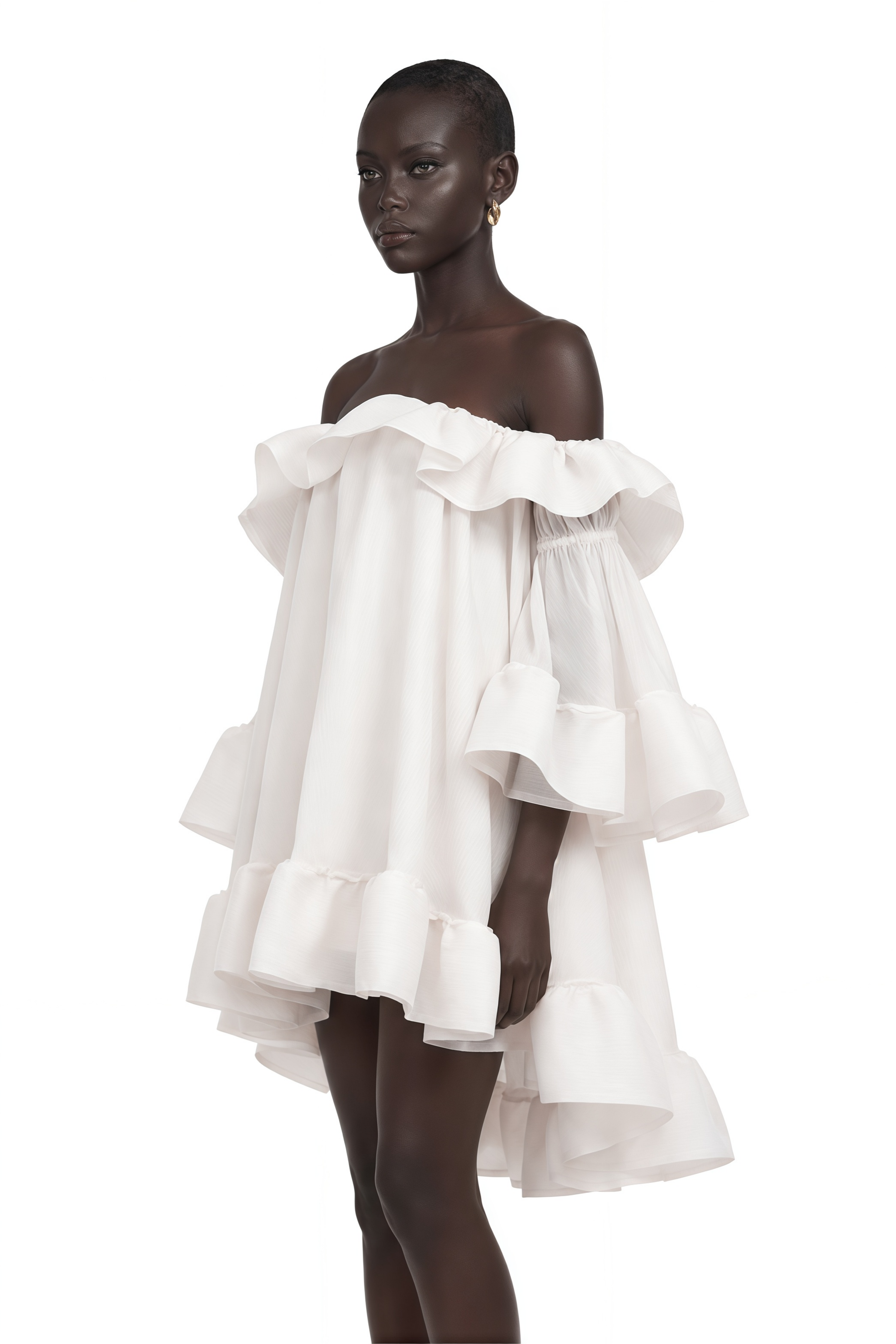 Flavie White Off Shoulder Ruffled Mini Dress
