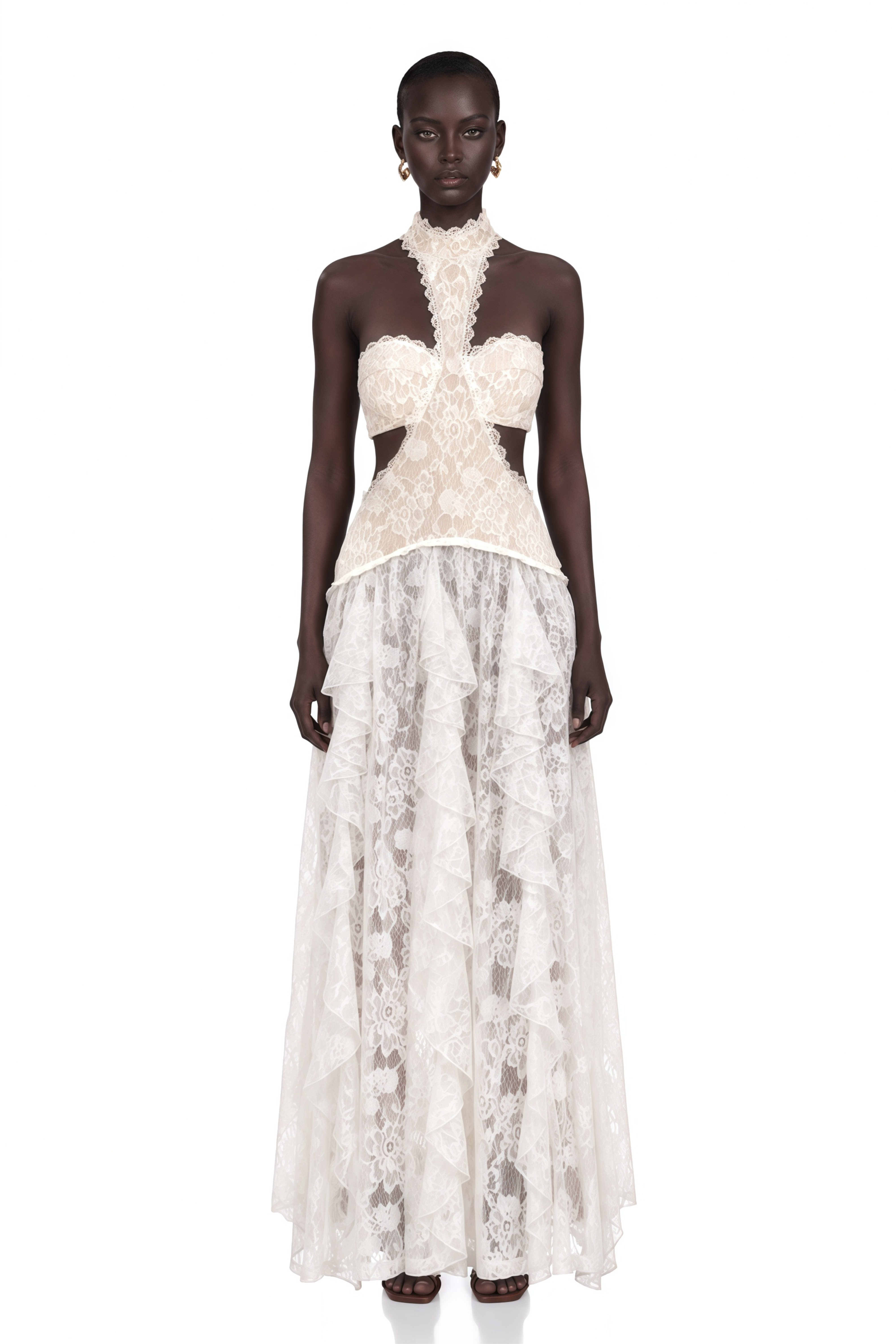 Evelyn White Halterneck Lace Maxi Dress