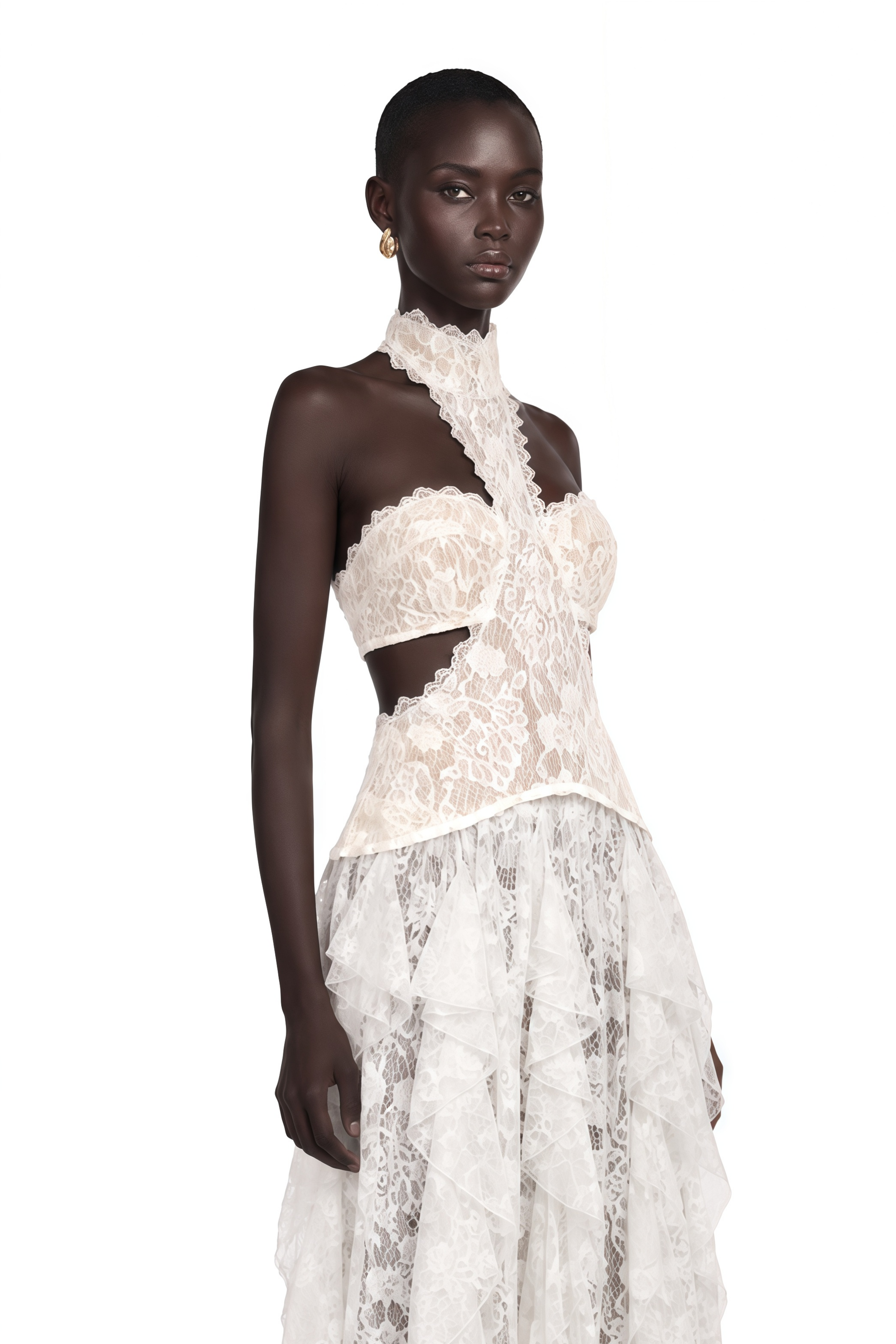 Evelyn White Halterneck Lace Maxi Dress