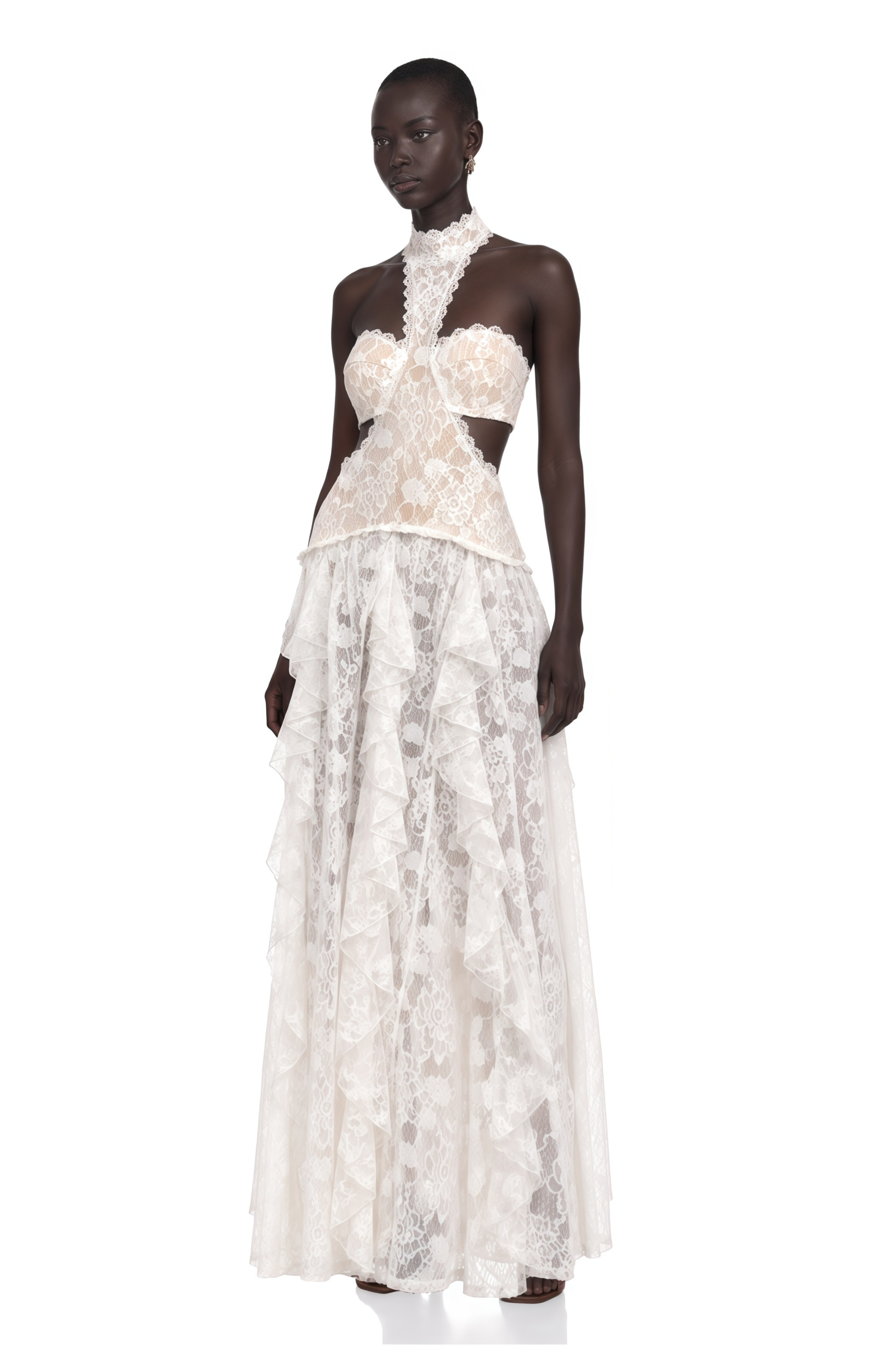 Evelyn White Halterneck Lace Maxi Dress