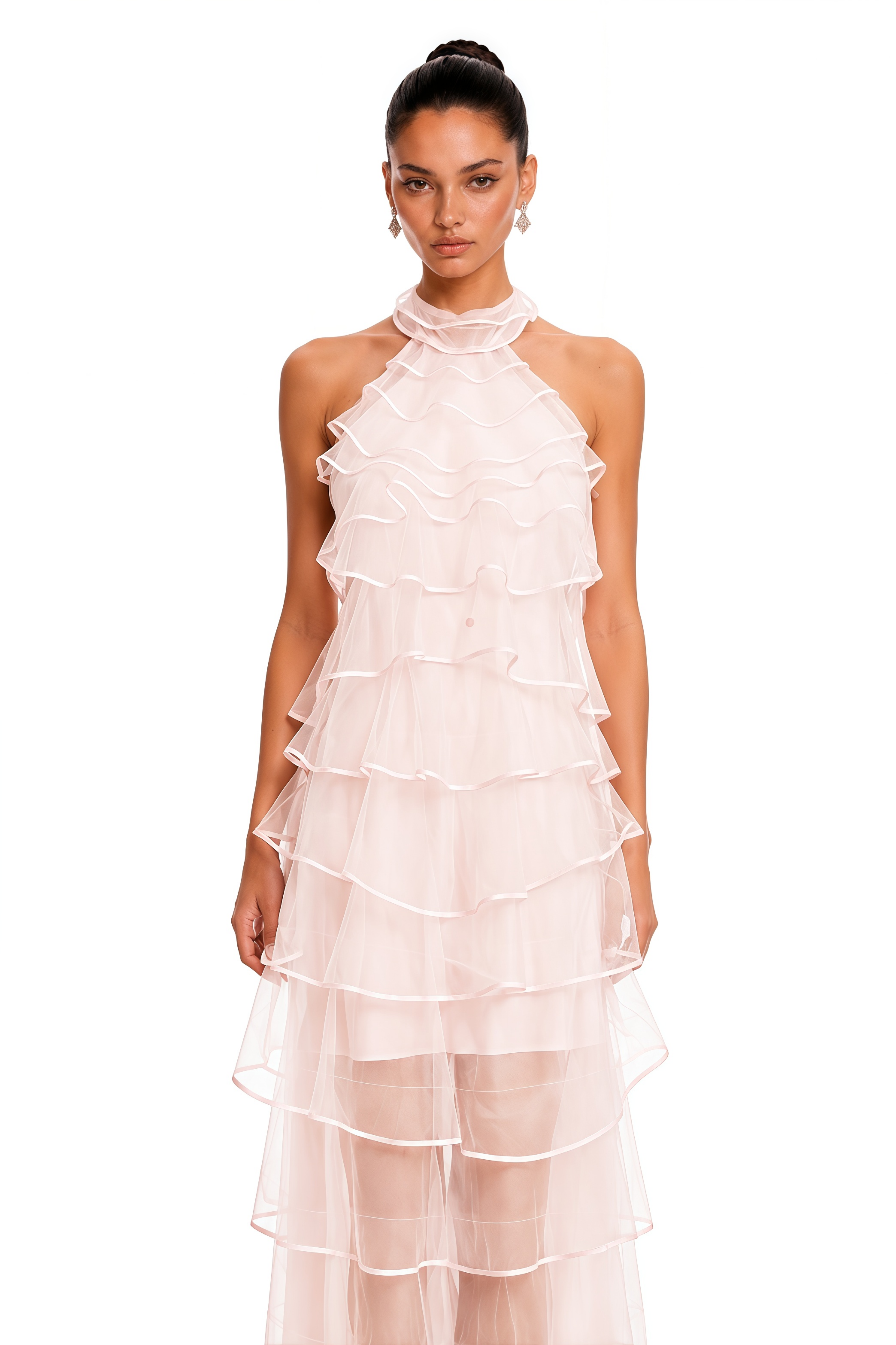 Nonchalante Pink Tiered Halterneck Maxi Dress