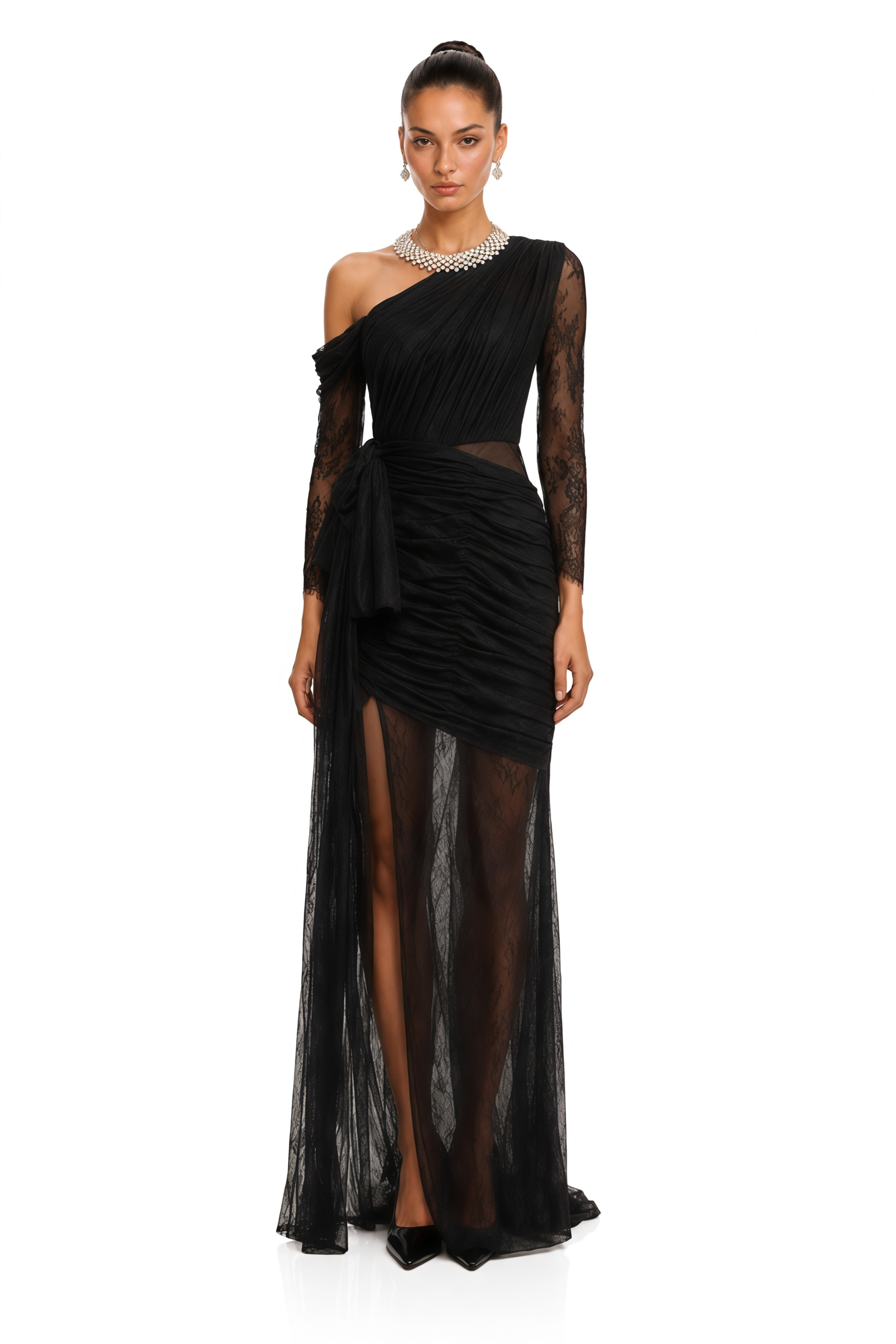 Jeanne Black One-Shoulder Cut-Out Maxi Dress