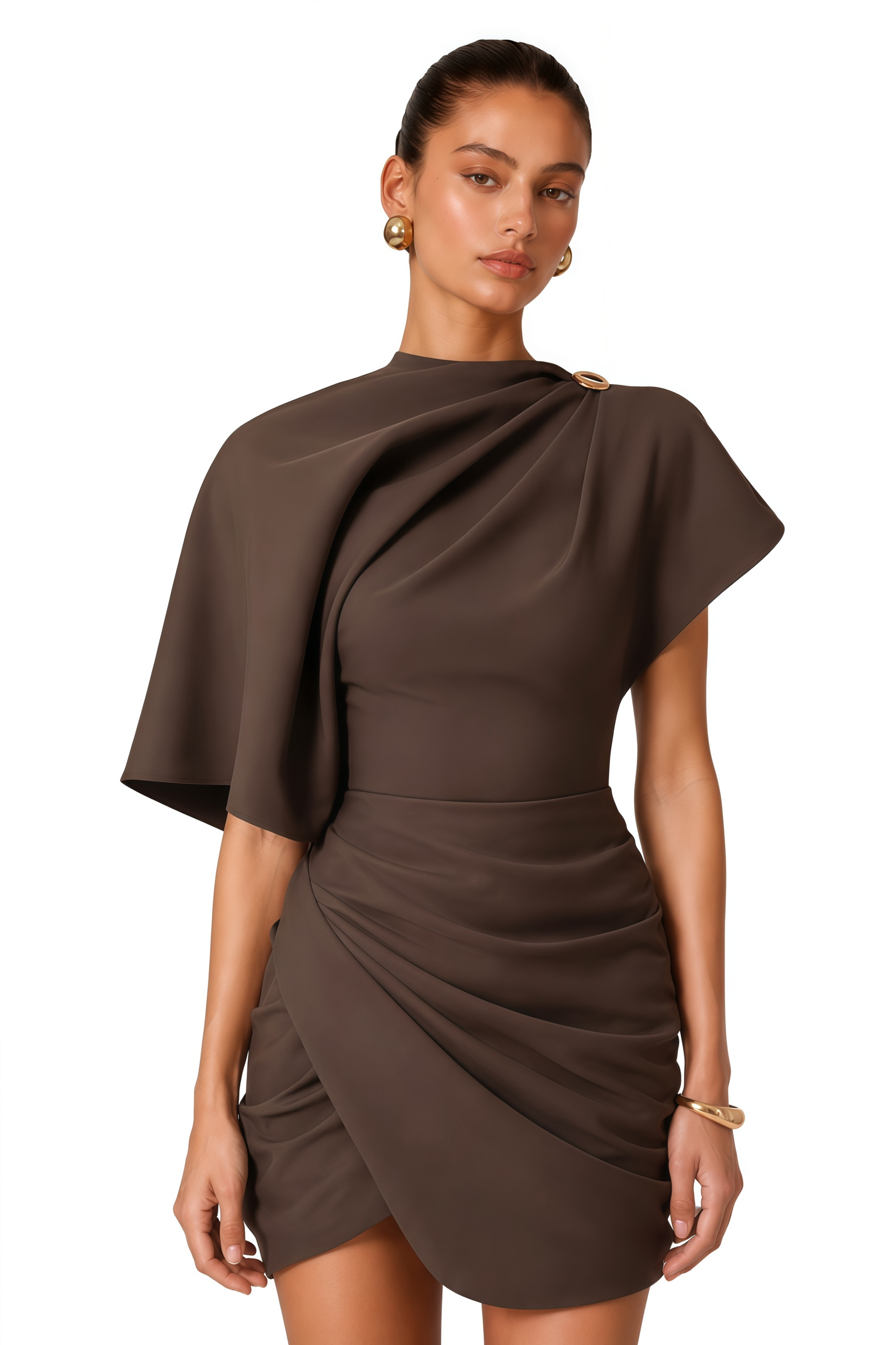 Francesca Brown Asymmetrical Gathered Mini Dress