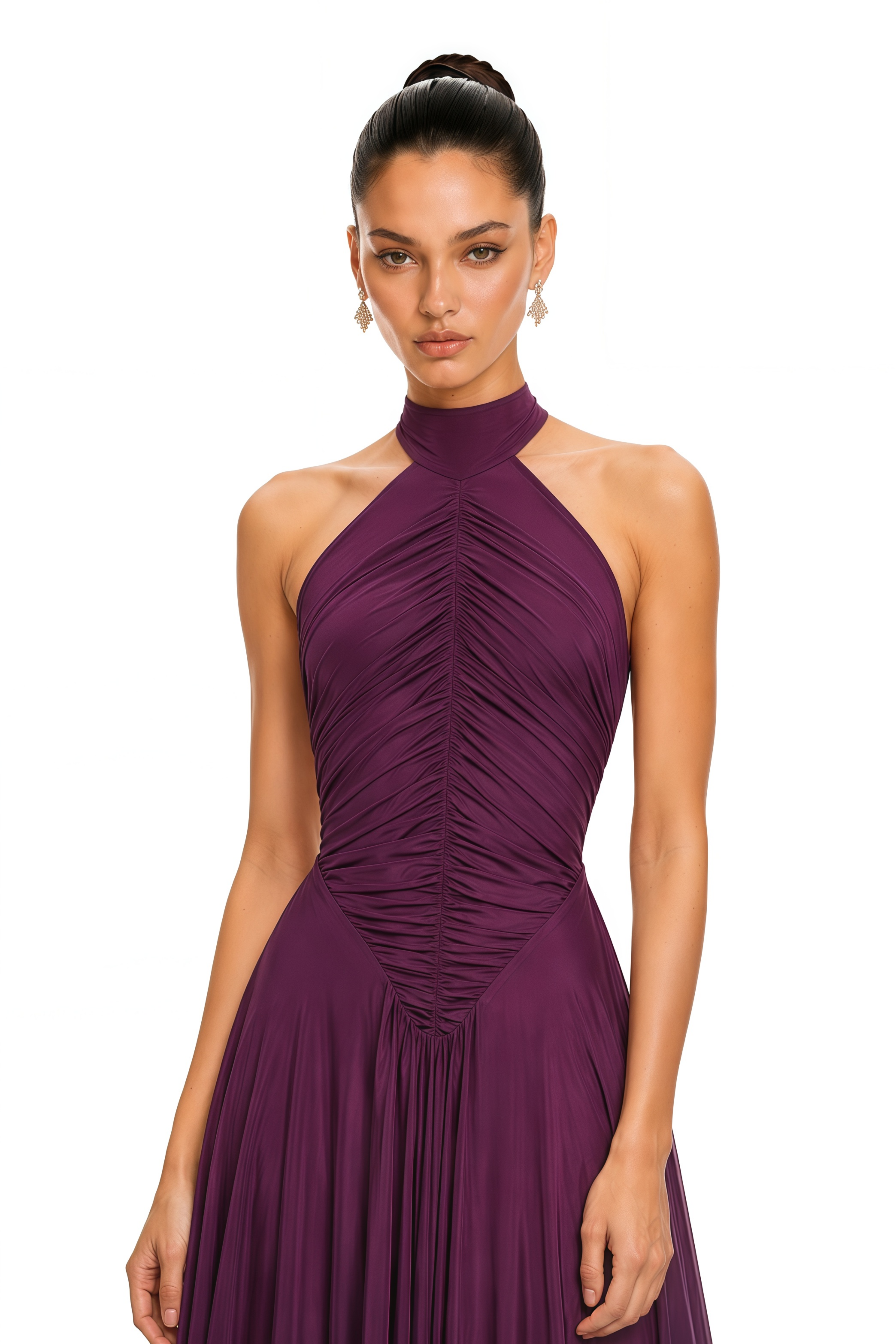 Kerstin Purple Train Design Ruched Maxi Dress