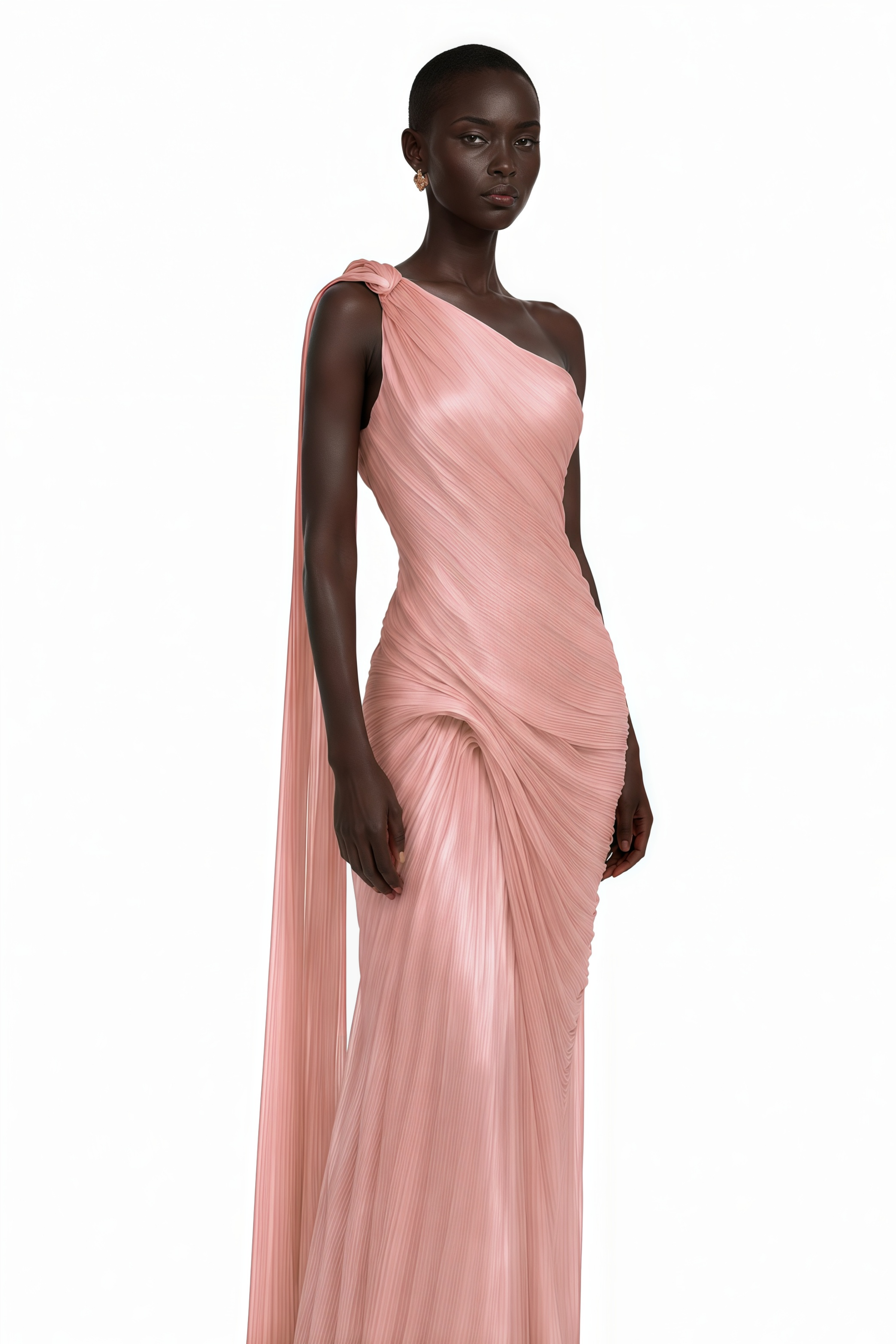 Meissa Pink Asymmetrical Ruched Maxi Dress