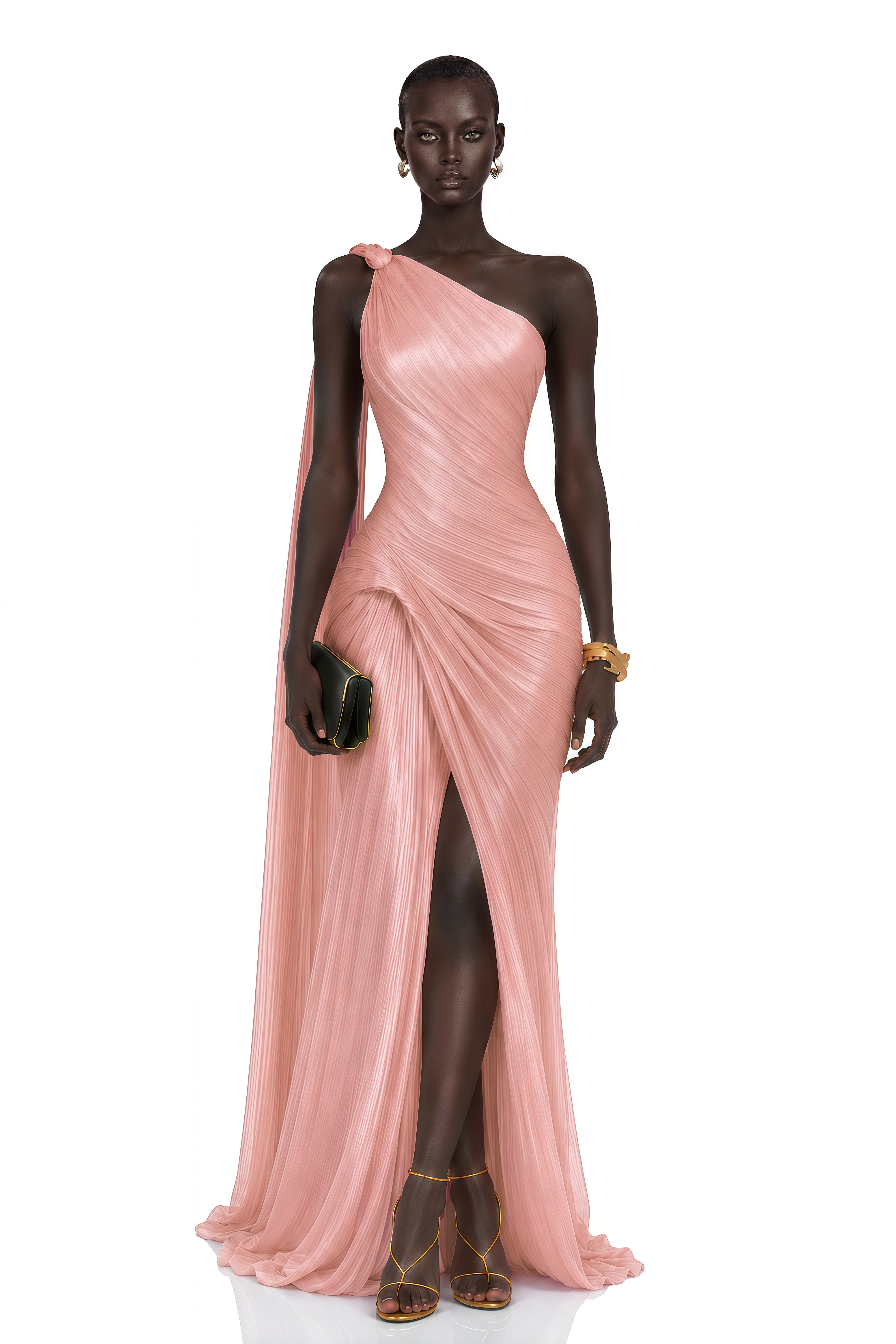 Meissa Pink Asymmetrical Ruched Maxi Dress