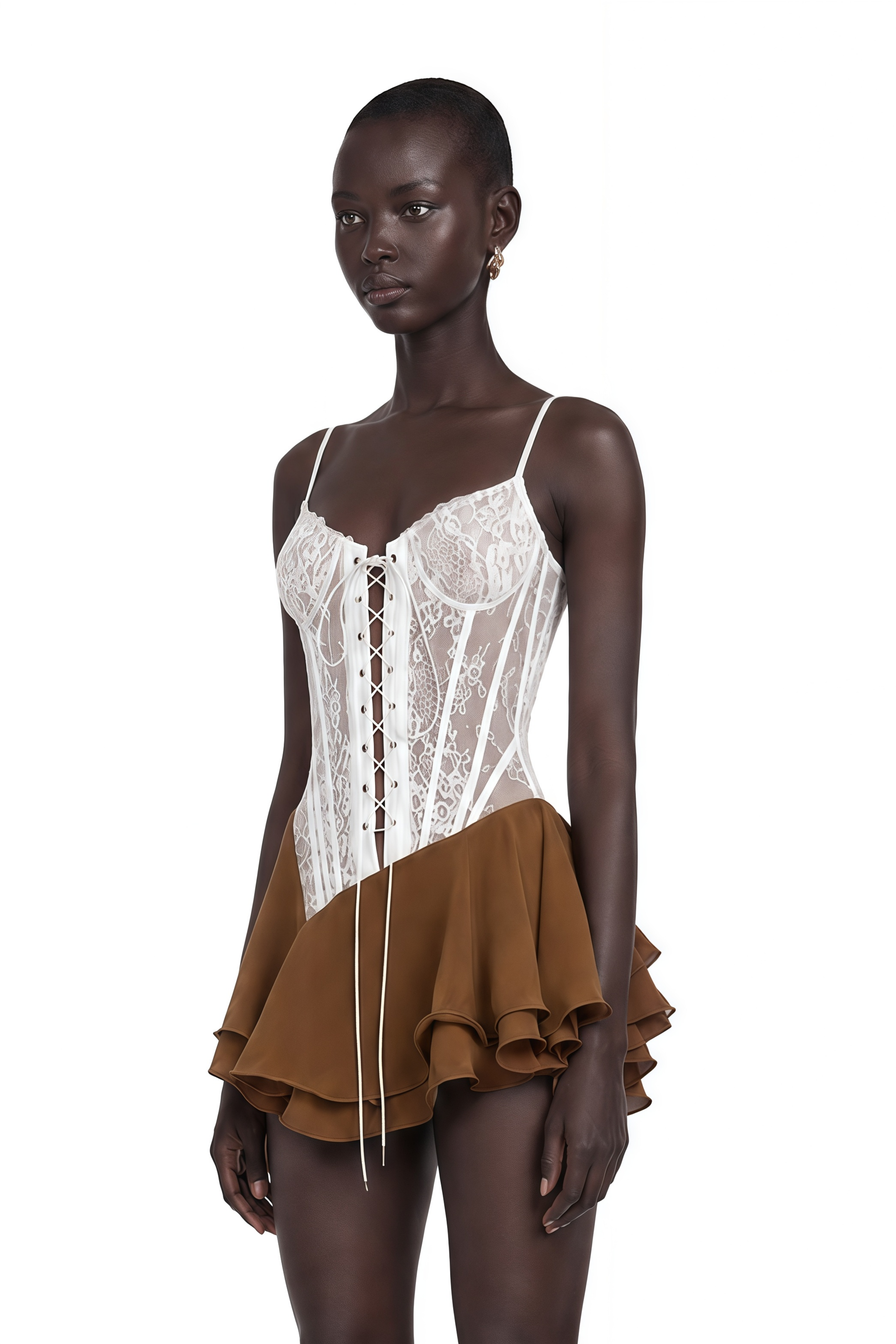 Jacinthe Brown Lace Up Bustier Mini Dress