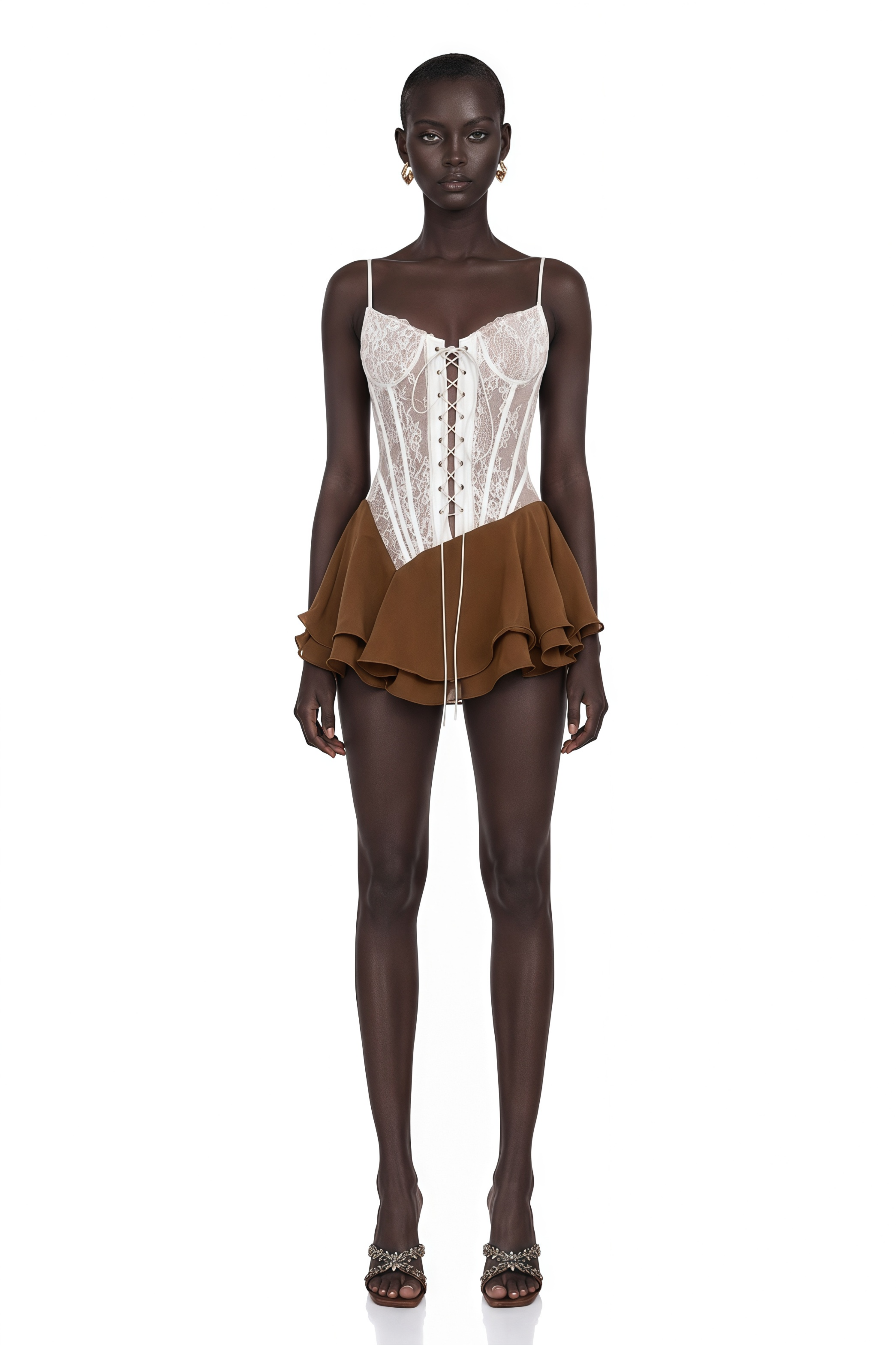 Jacinthe Brown Lace Up Bustier Mini Dress