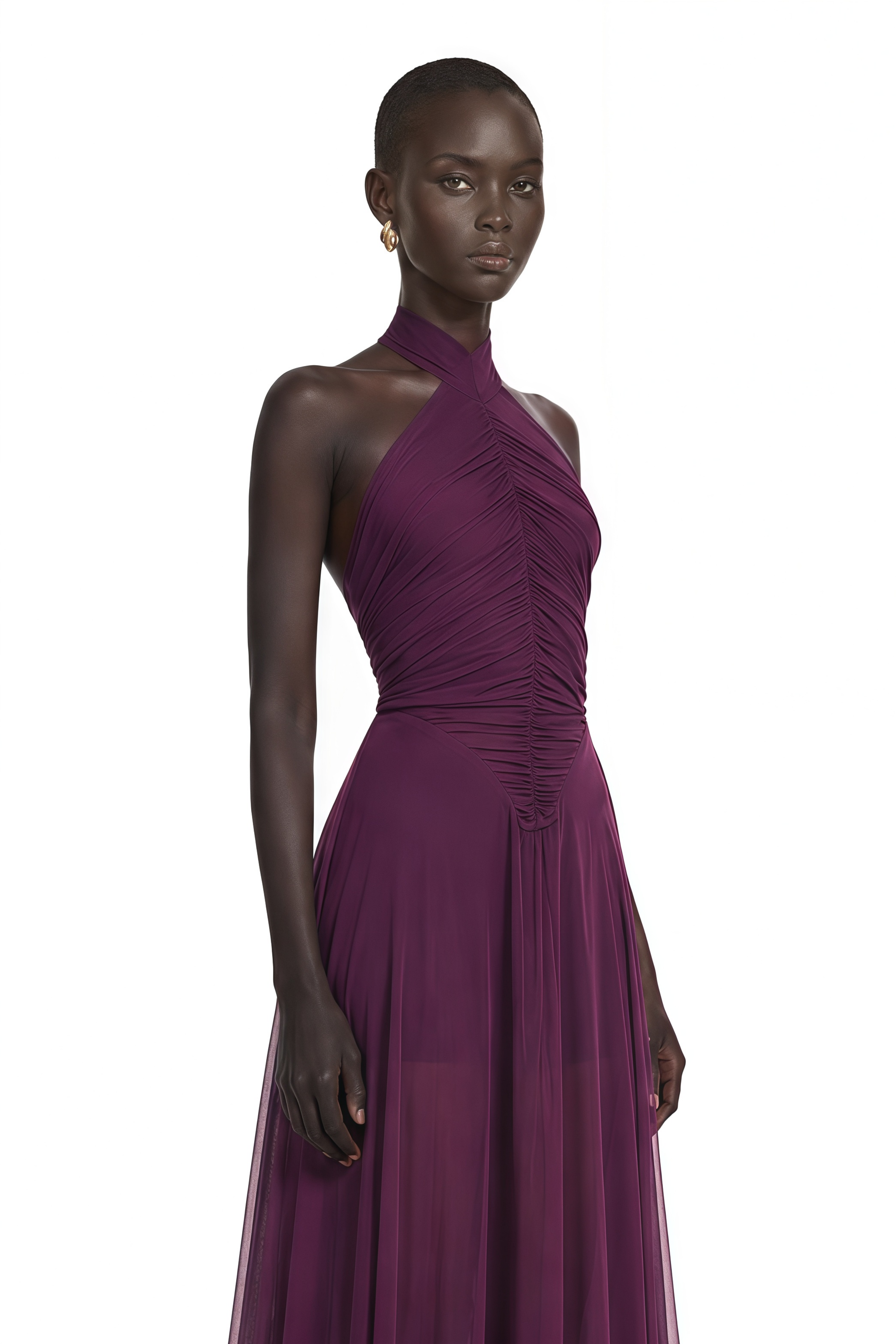 Kerstin Purple Train Design Ruched Maxi Dress