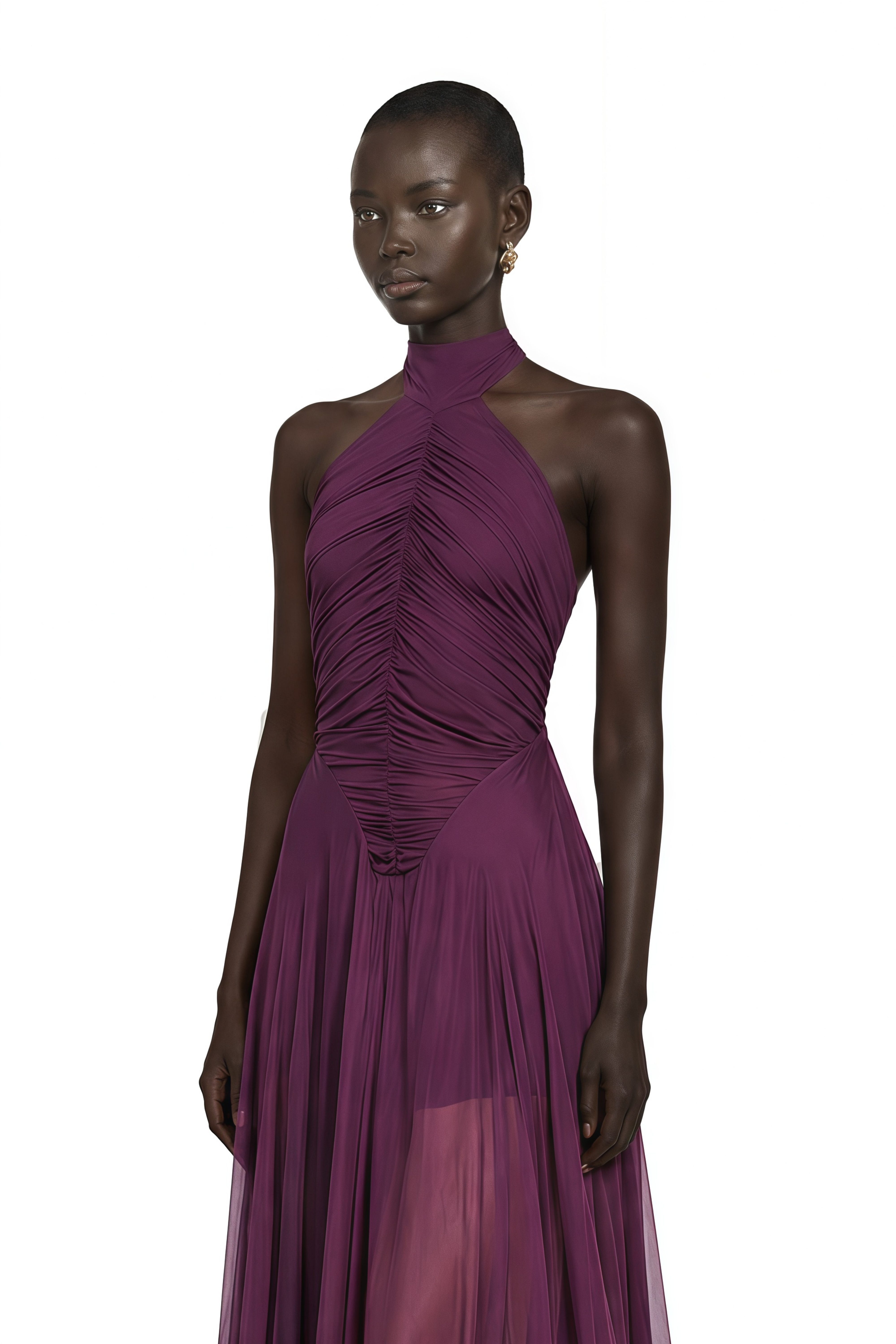 Kerstin Purple Train Design Ruched Maxi Dress
