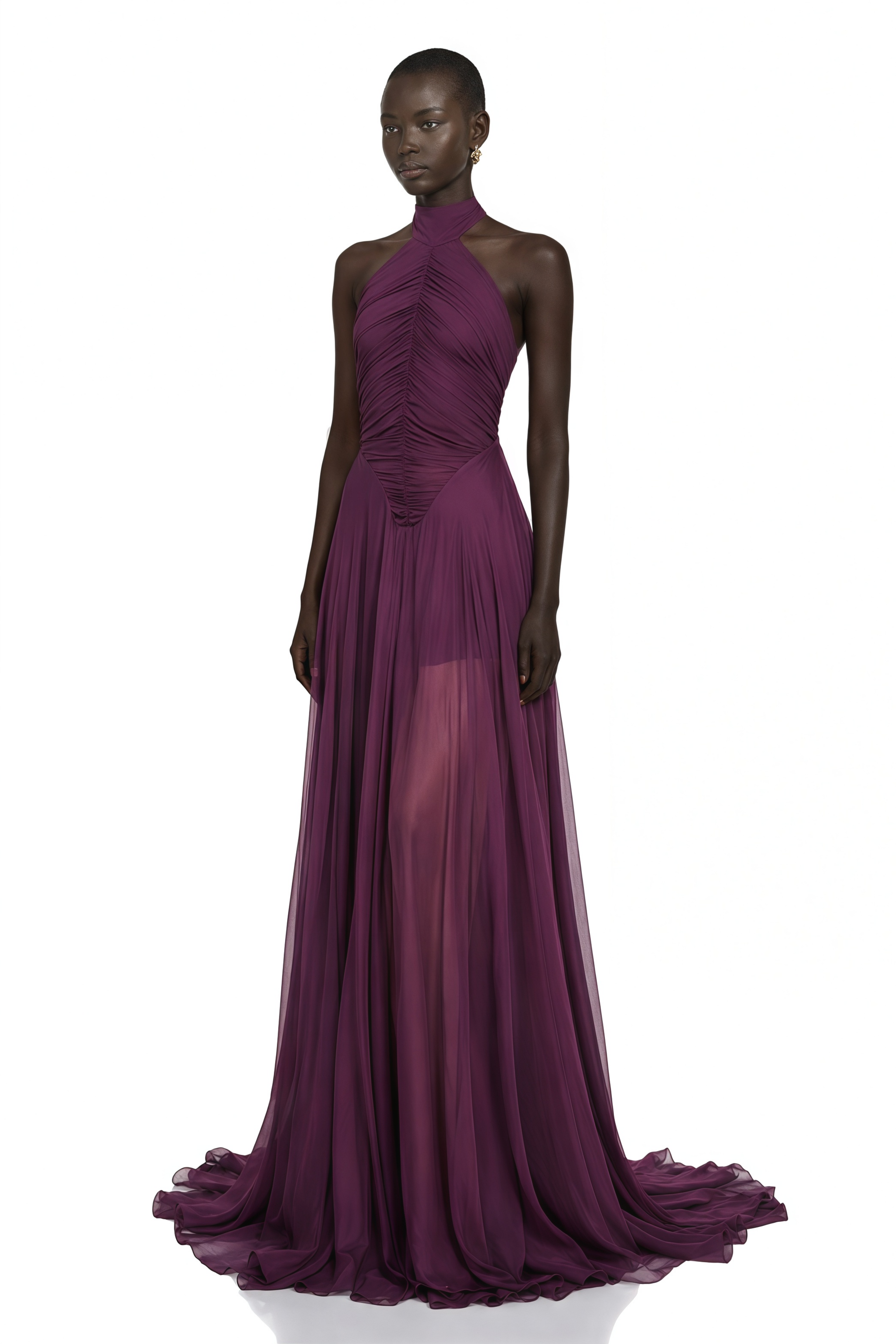 Kerstin Purple Train Design Ruched Maxi Dress