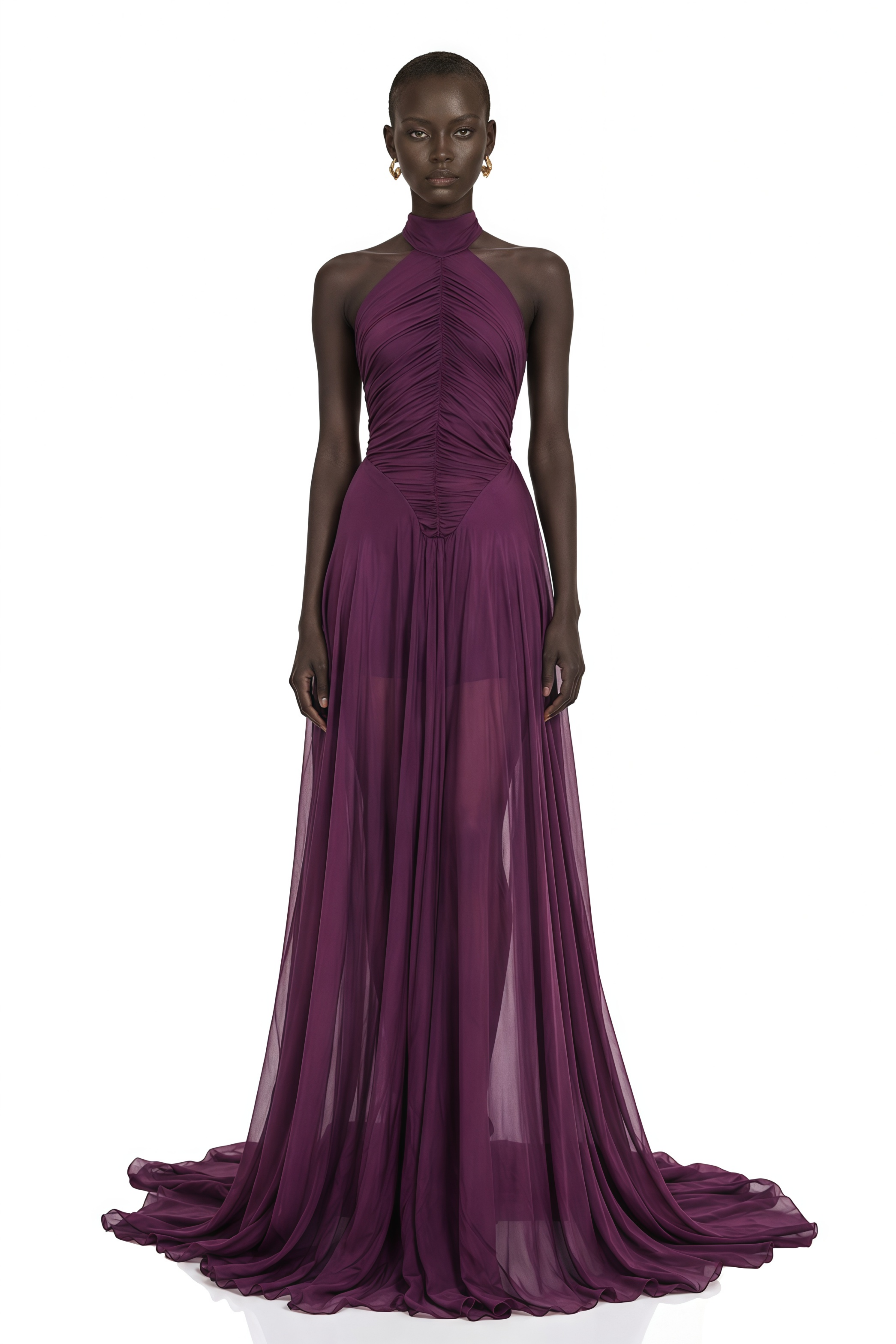 Kerstin Purple Train Design Ruched Maxi Dress