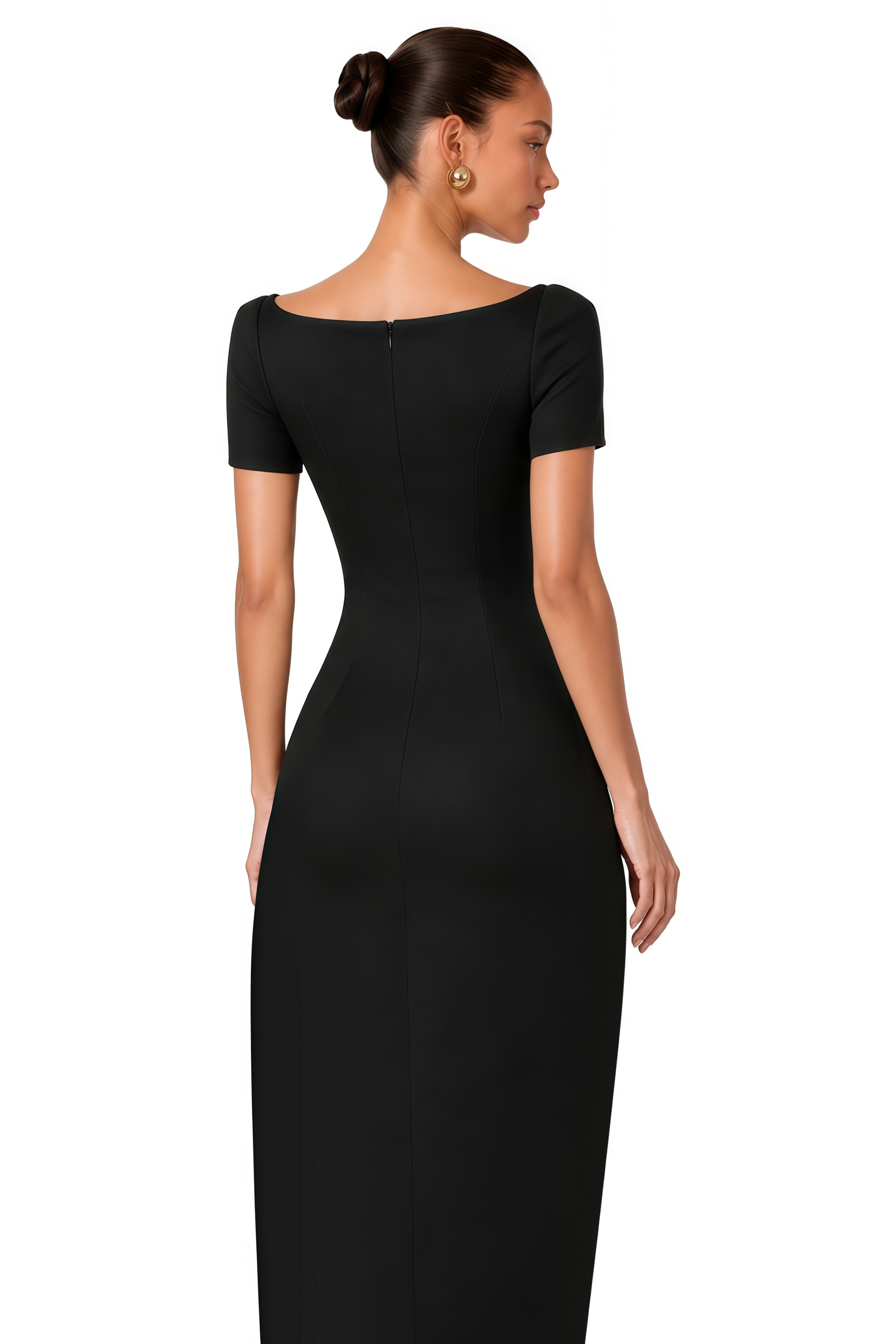 Heidi Black Plunge Neck Asymmetrical Midi Dress