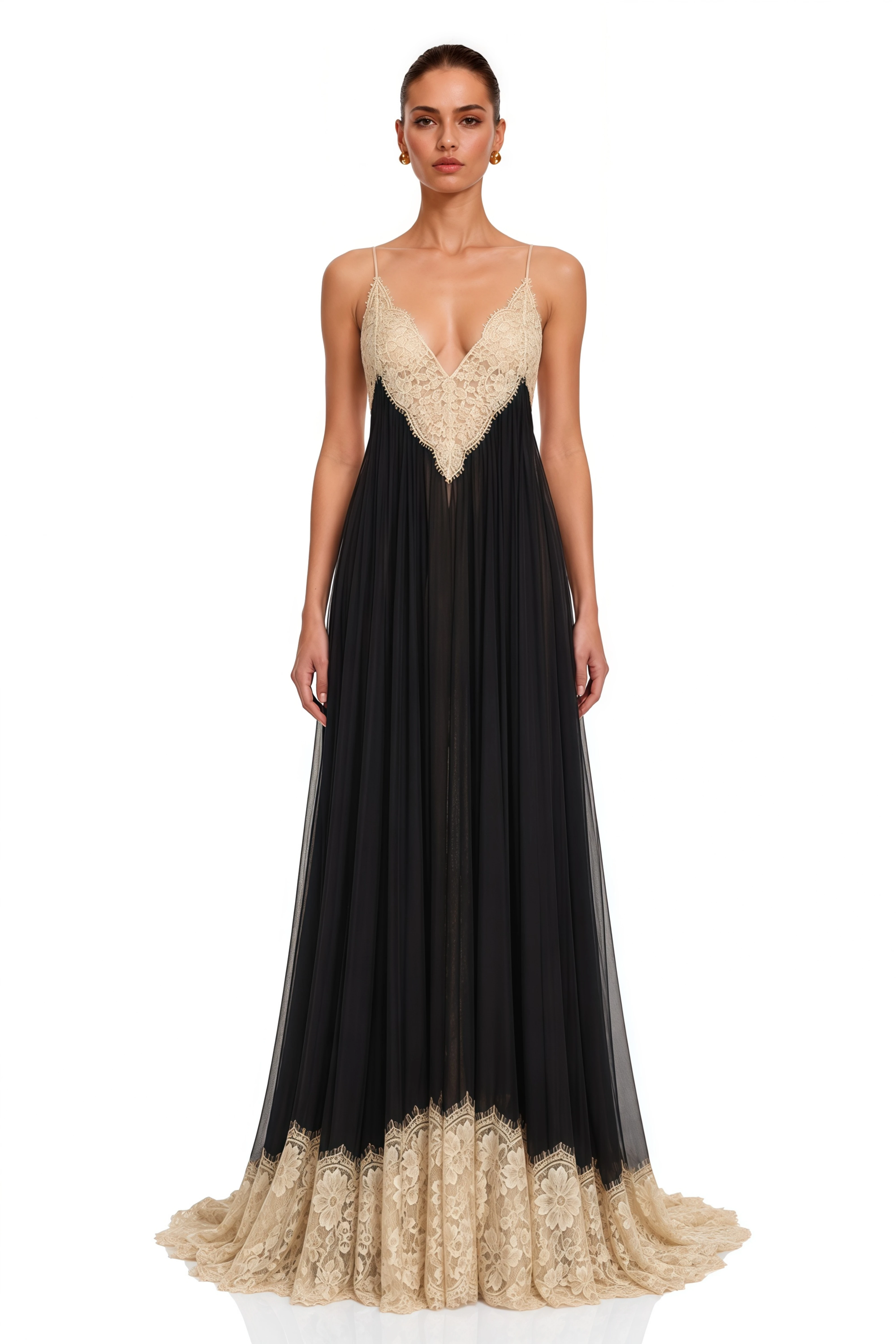 Esme Black Ruffled Maxi Dress with Lace Trim