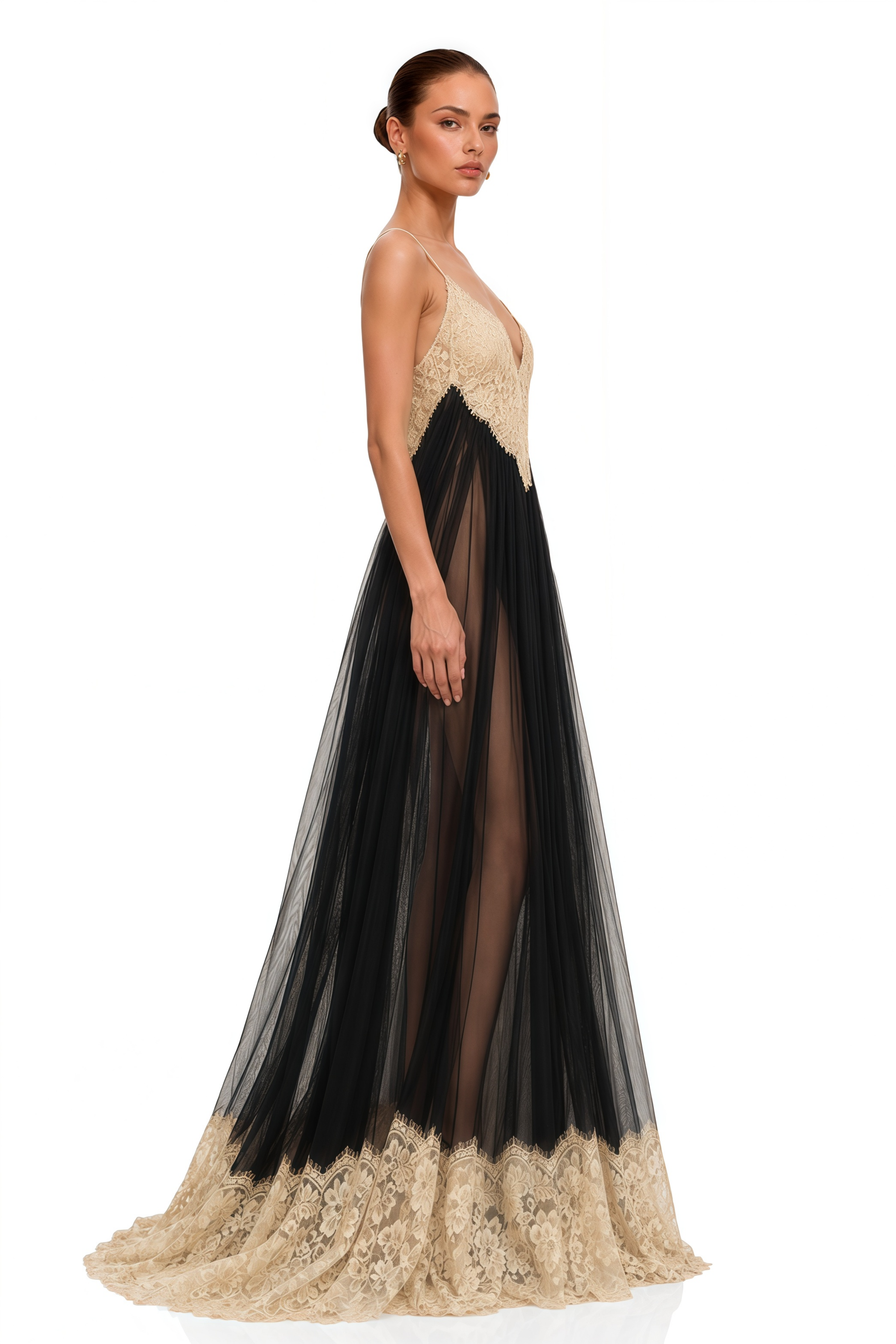 Esme Black Ruffled Maxi Dress with Lace Trim