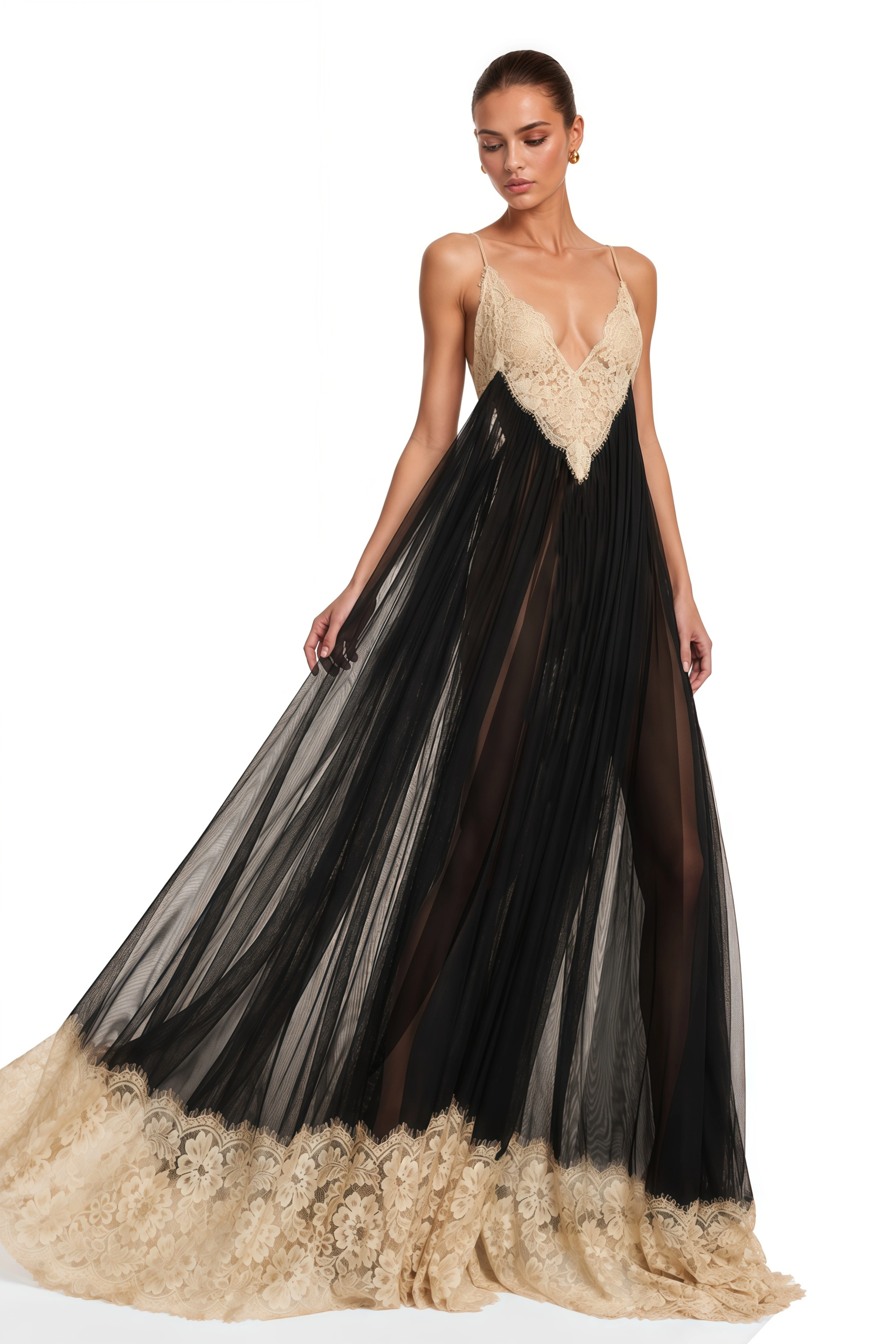 Esme Black Ruffled Maxi Dress with Lace Trim