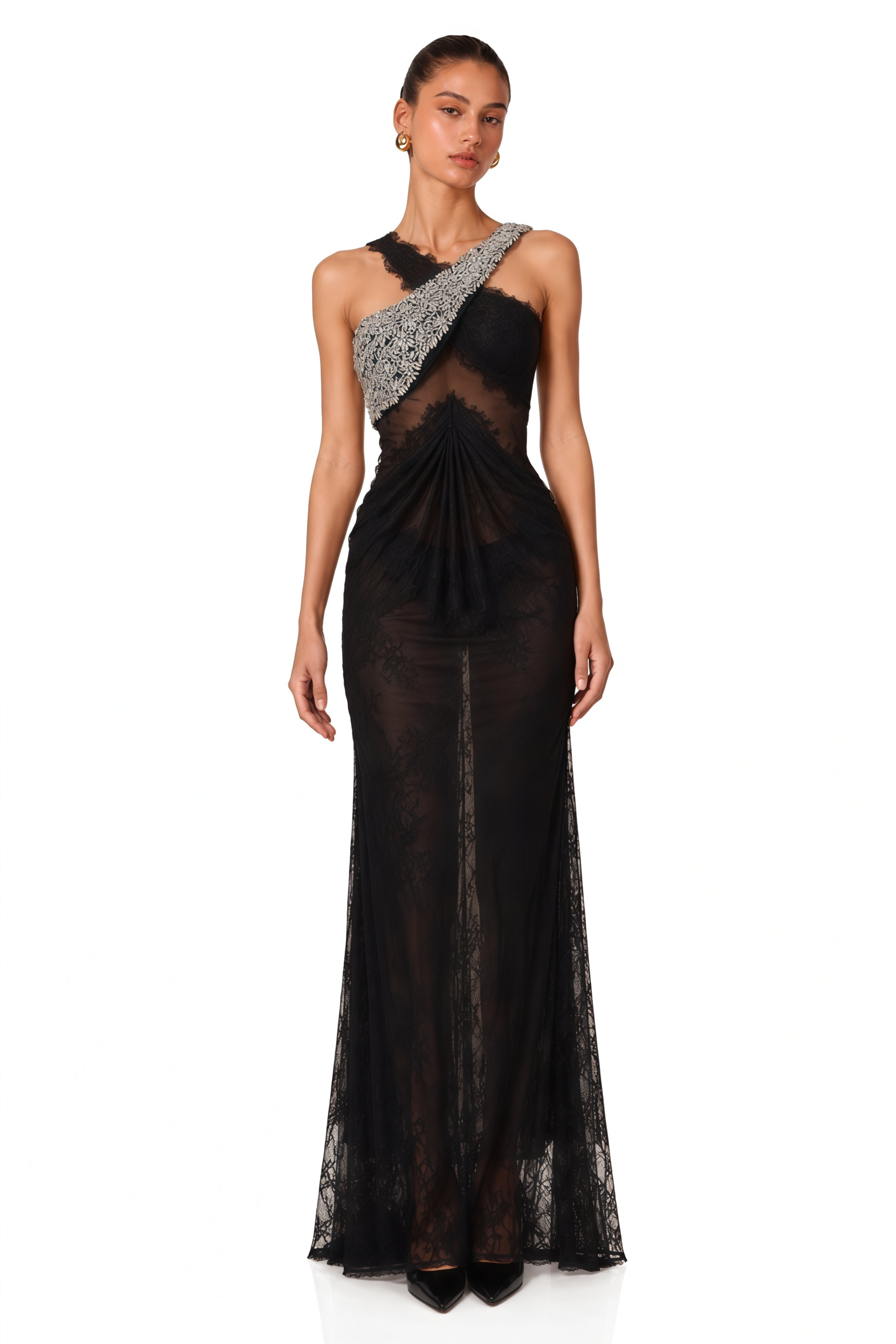 Irène Black Crossover Crystal-Embellished Maxi Dress