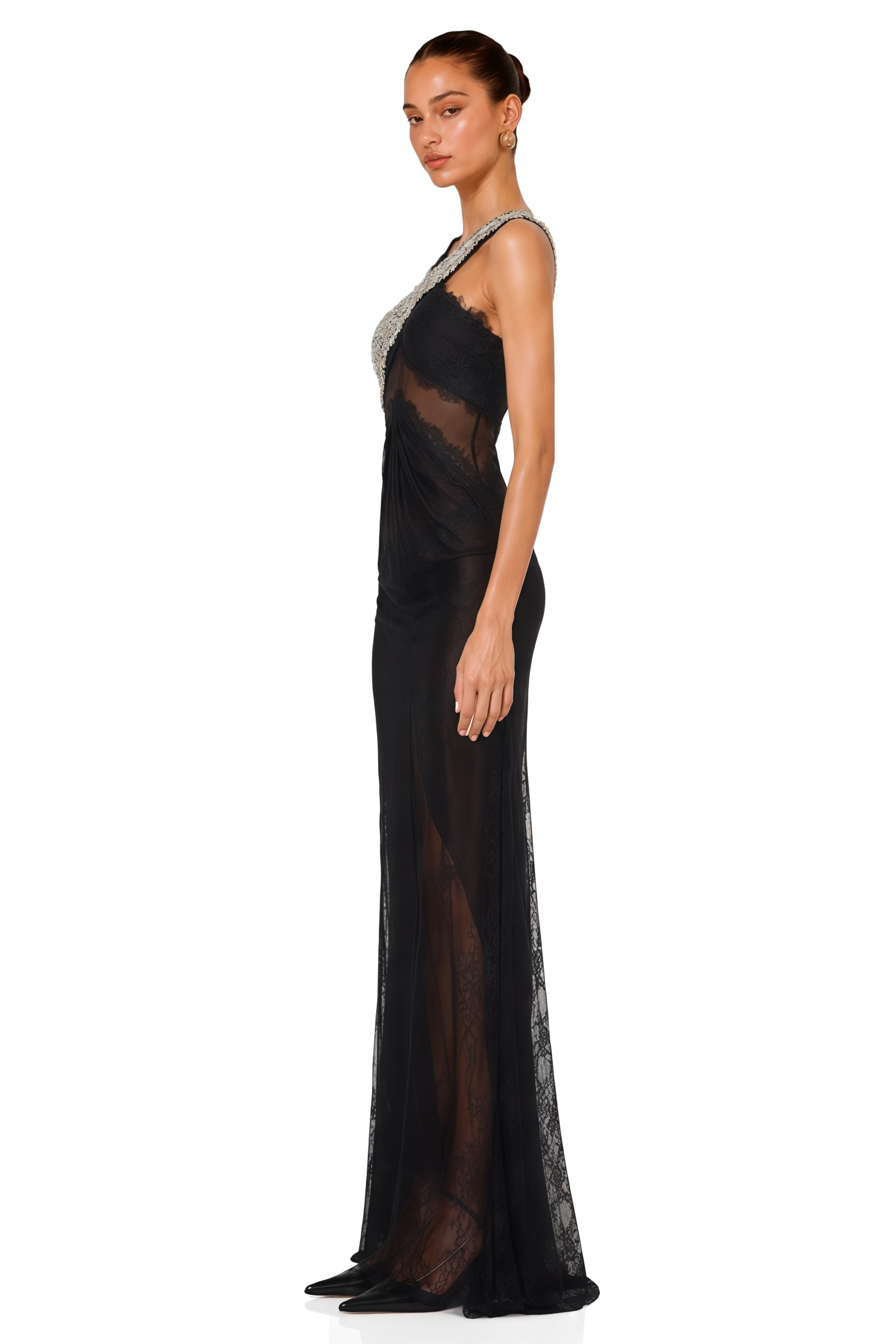 Irène Black Crossover Crystal-Embellished Maxi Dress