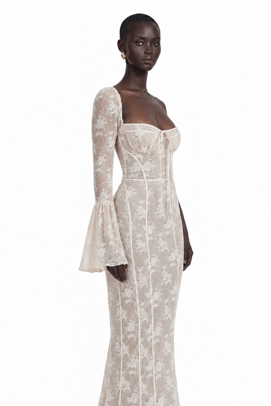 Marlene White Flared Lace Maxi Dress