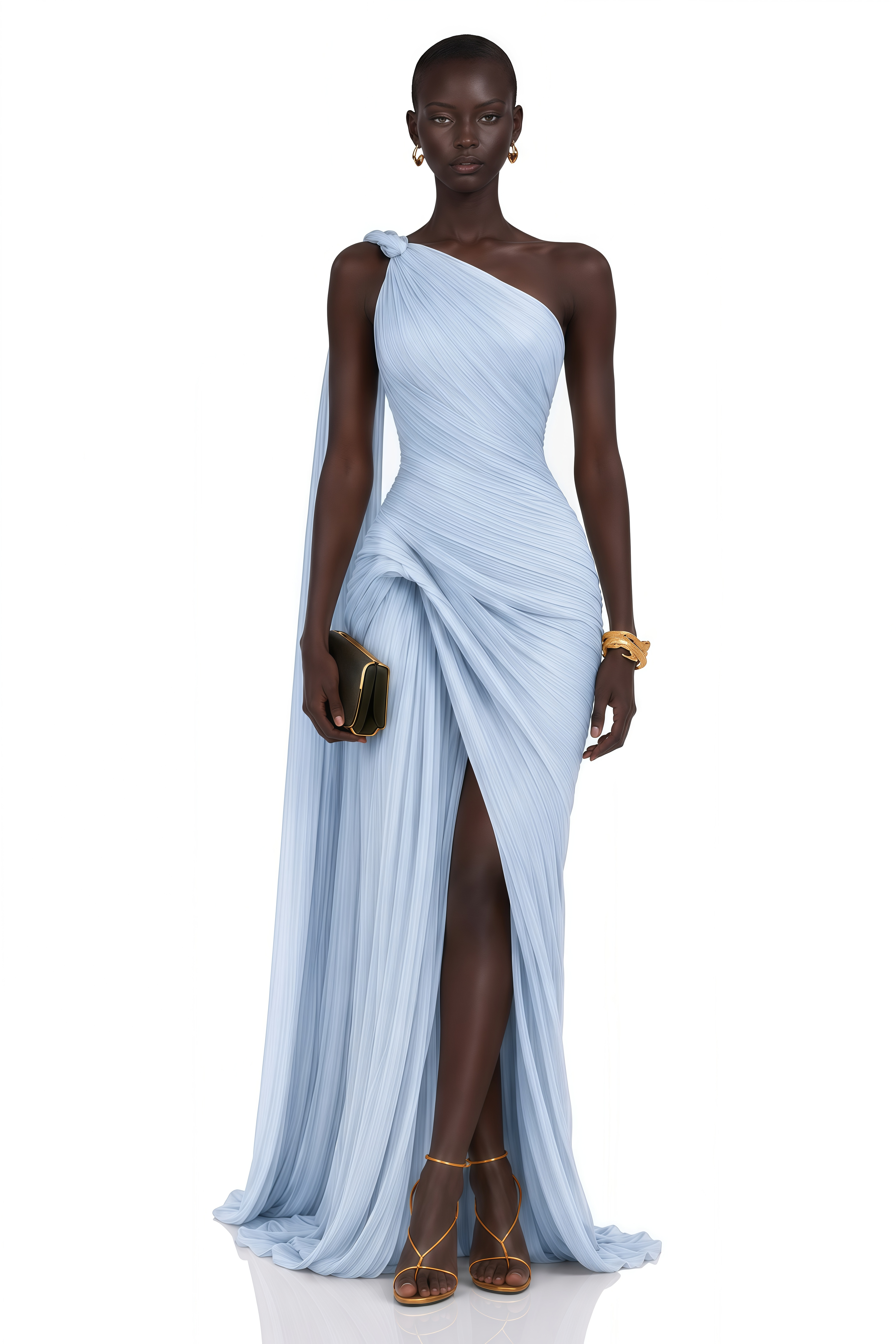 Meissa Blue Asymmetrical Ruched Maxi Dress – Miss Rosier - Women's
