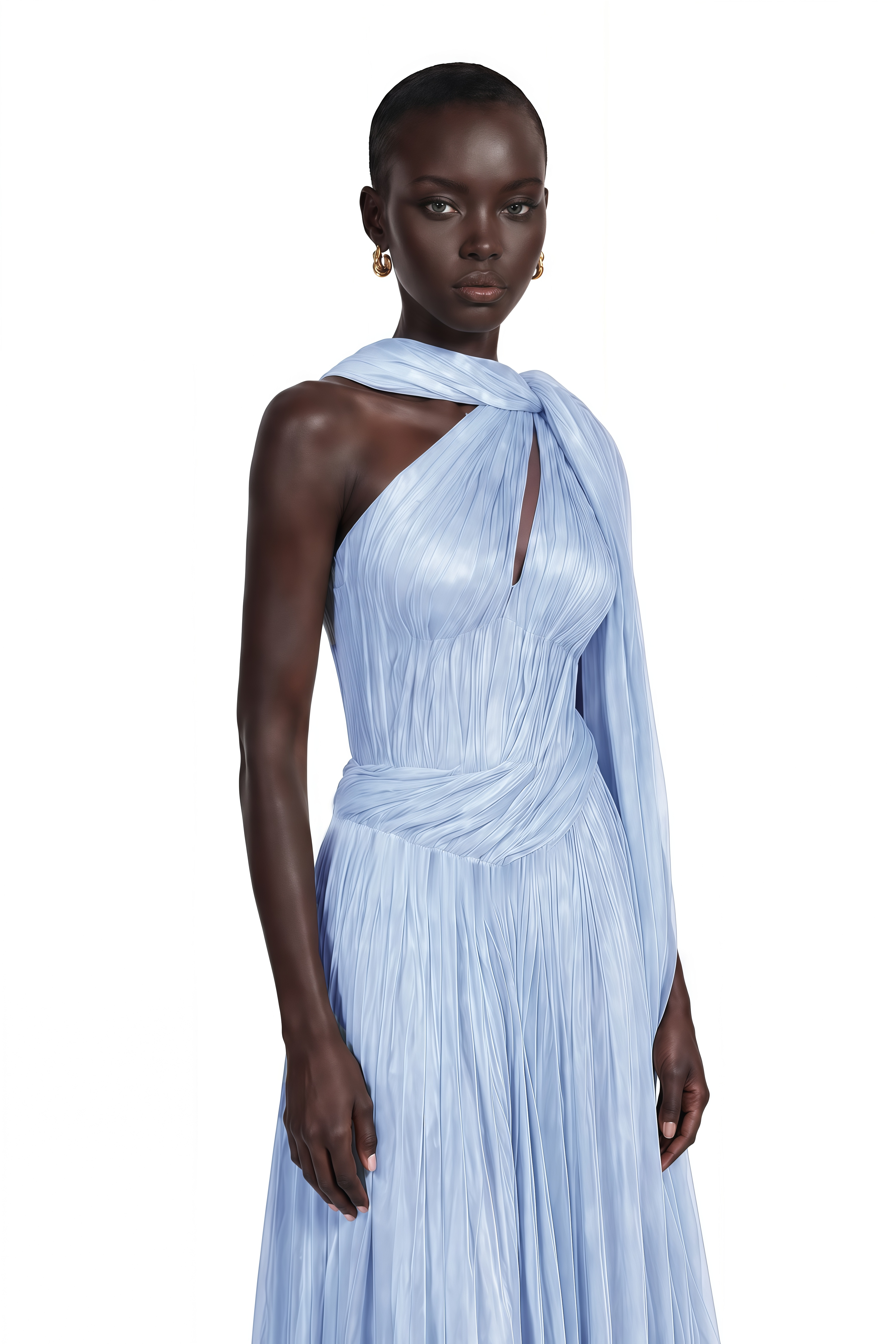 Chiara Blue Asymmetrical Pleated Maxi Dress